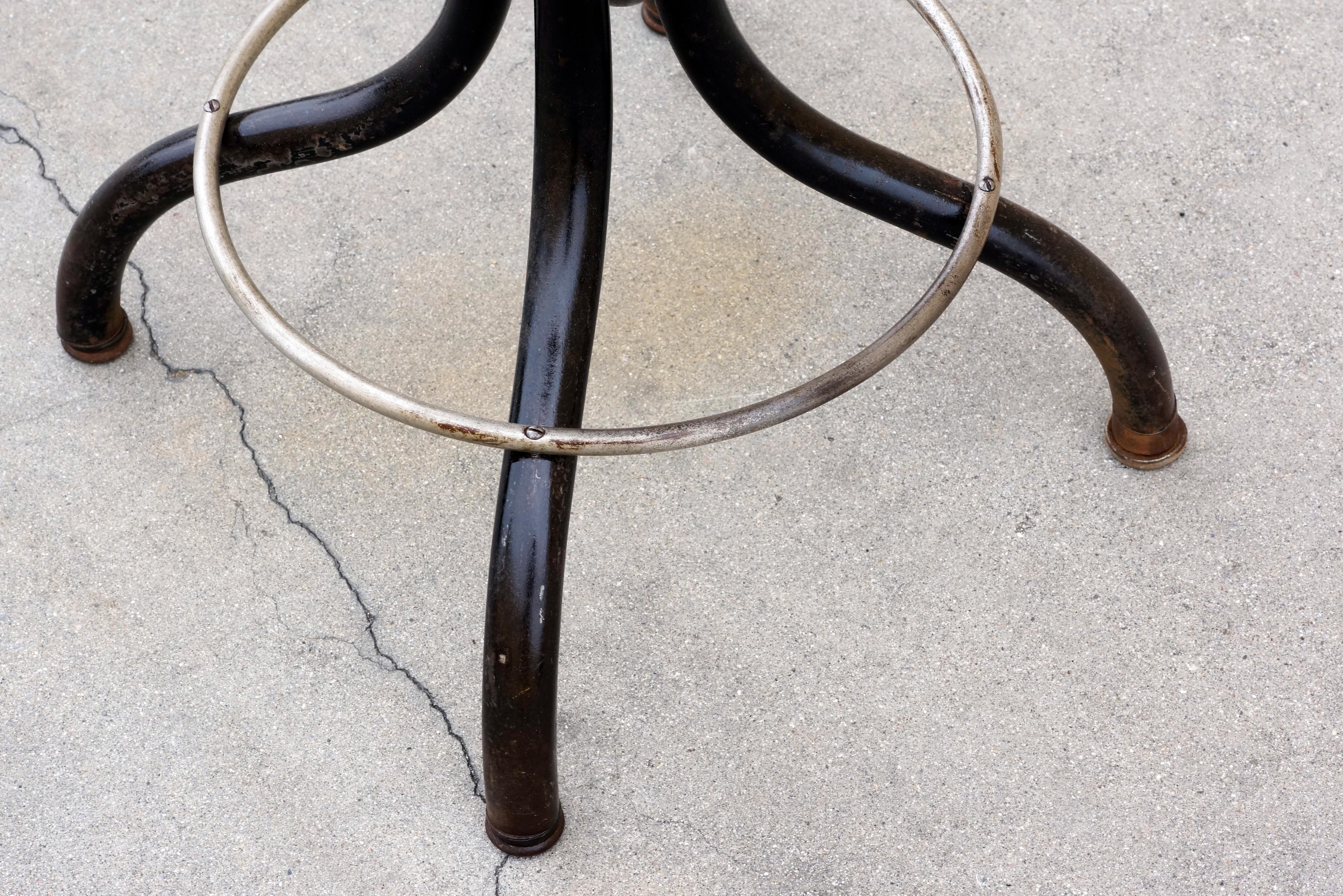 North American 1960s Industrial Shop Stool, Refinished in Black on Black
