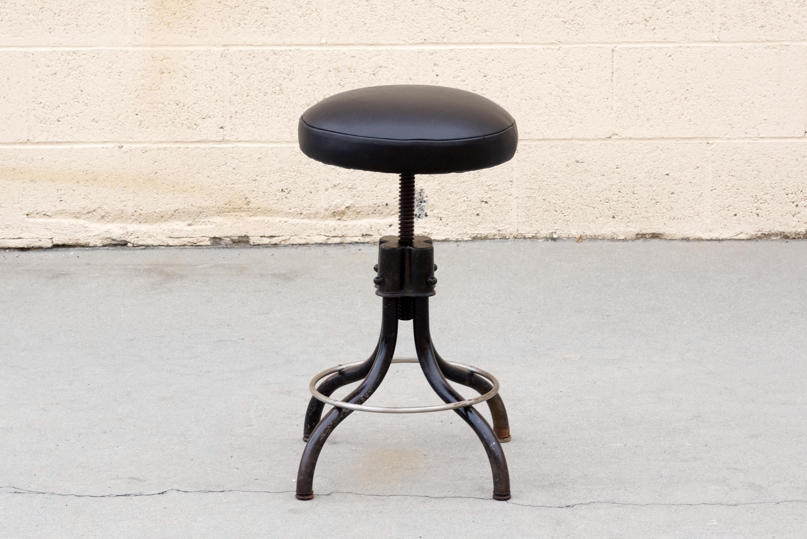 Mid-20th Century 1960s Industrial Shop Stool, Refinished in Black on Black