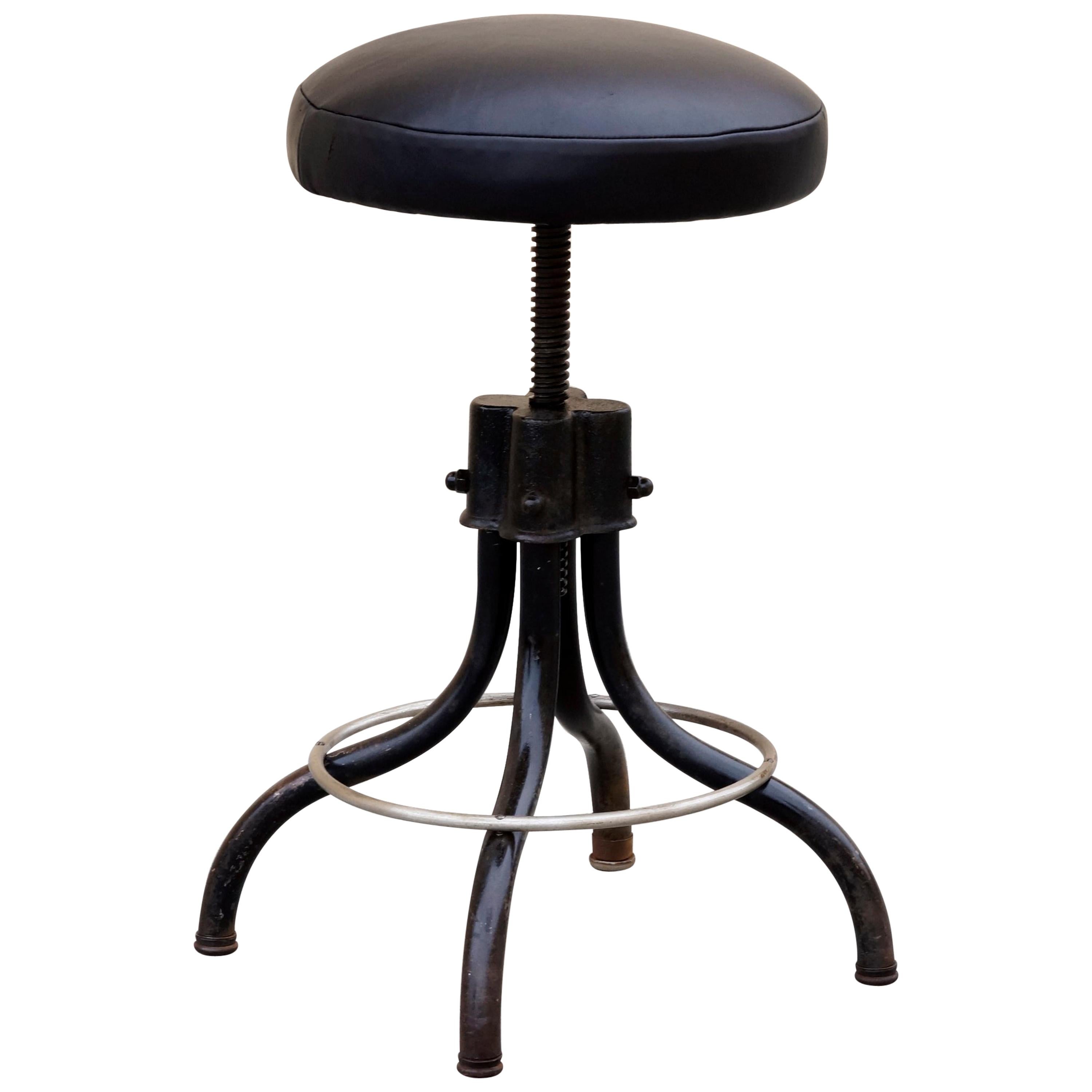 1960s Industrial Shop Stool, Refinished in Black on Black