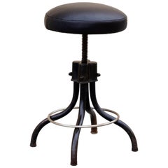 1960s Industrial Shop Stool, Refinished in Black on Black