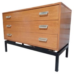 1960s Industrial Teak Chest of Drawers with Metal Base & aluminium Handles