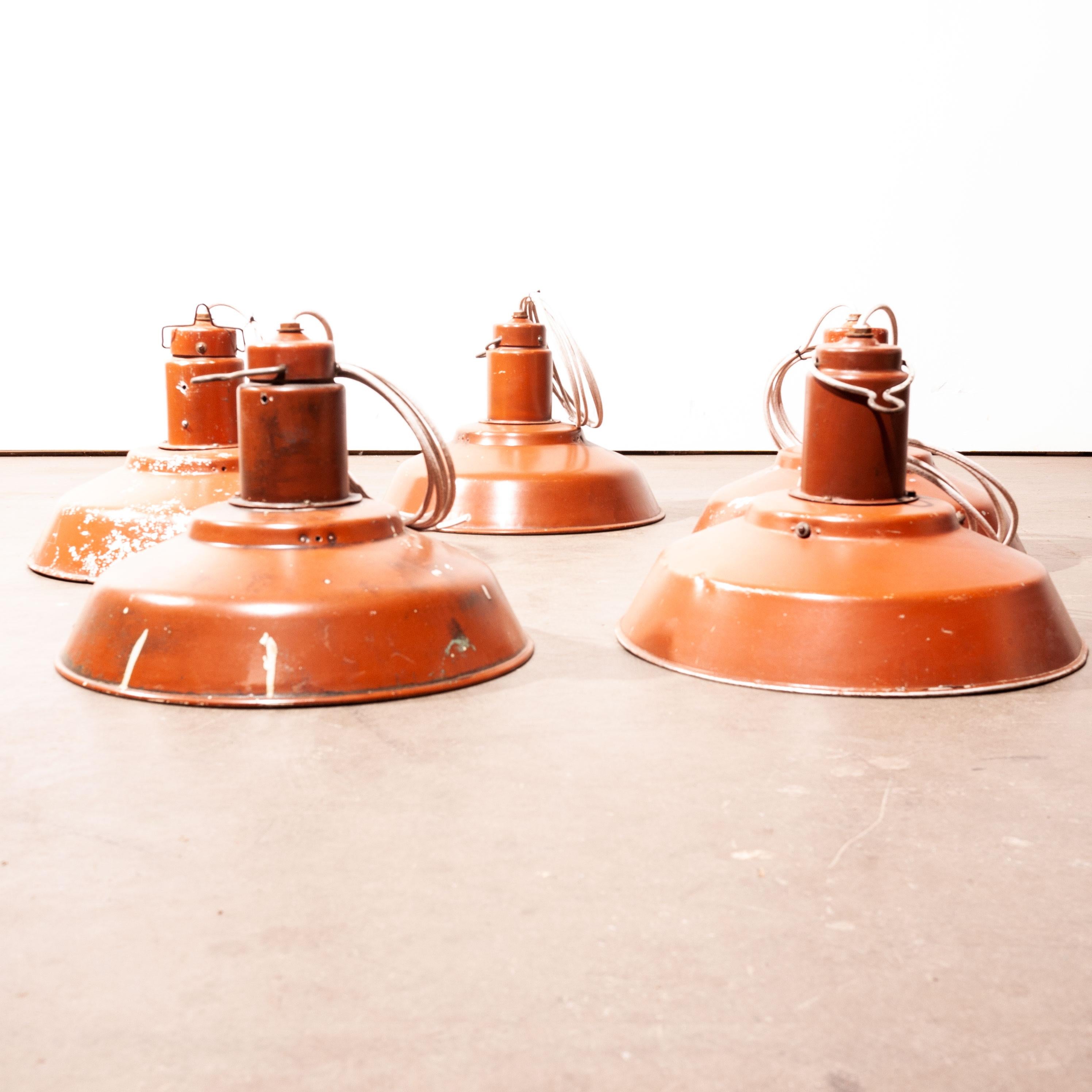 1960s Industrial Weathered Ceiling Pendant Lamp/Light Shades, Burnt Red 1