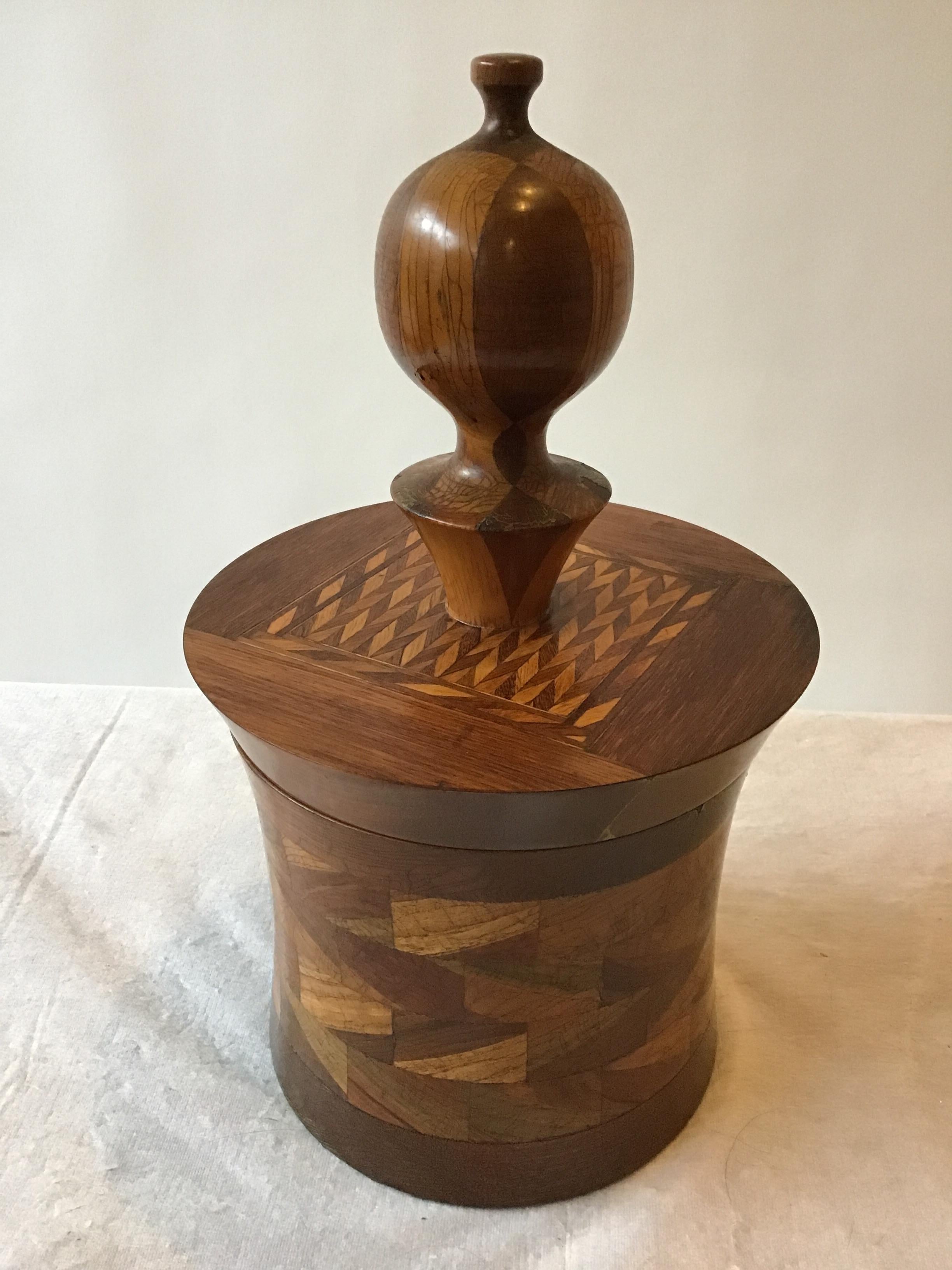 1960s Inlaid Wood Covered Jar In Good Condition In Tarrytown, NY