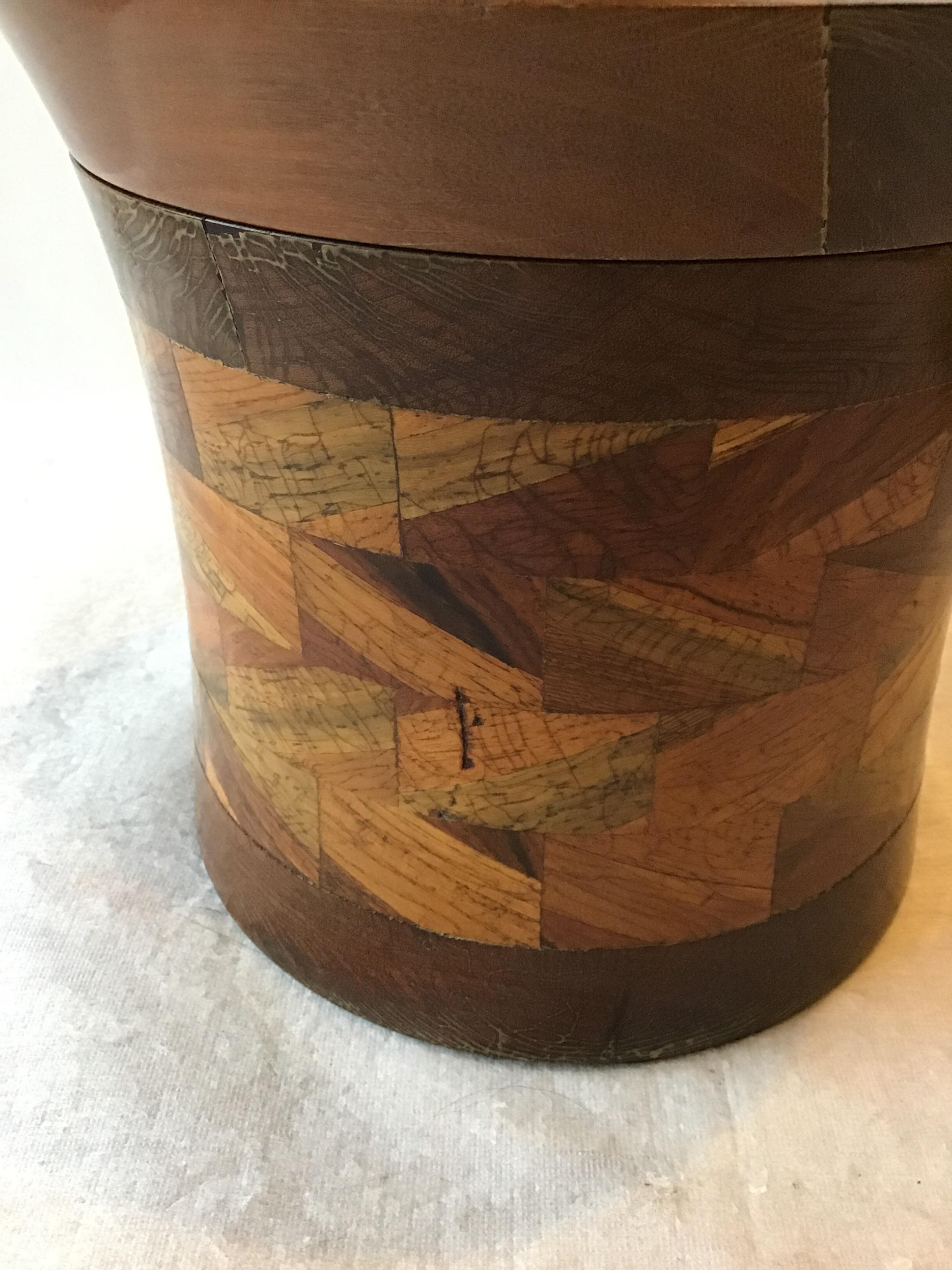 1960s Inlaid Wood Covered Jar 2