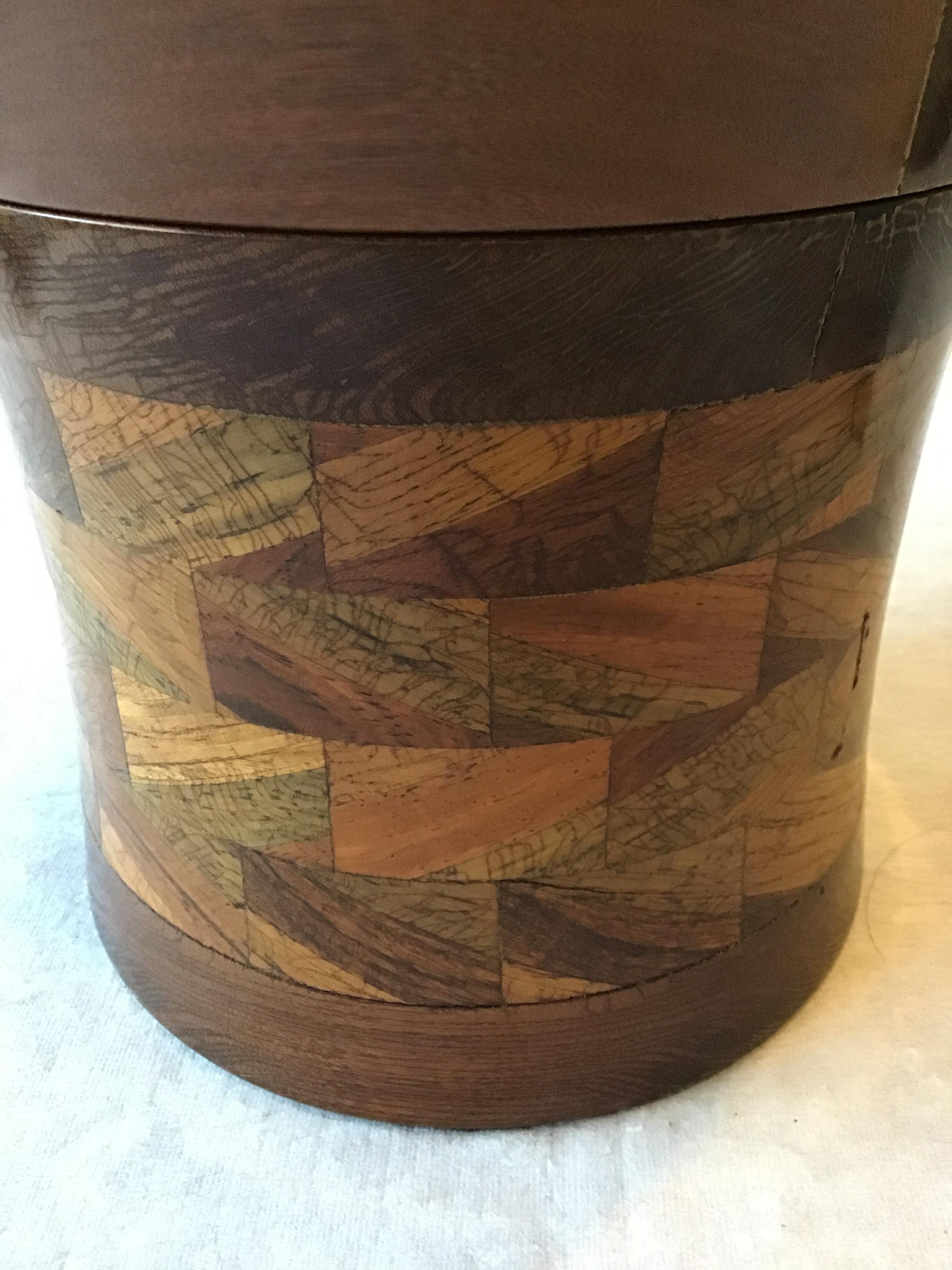1960s Inlaid Wood Covered Jar 3