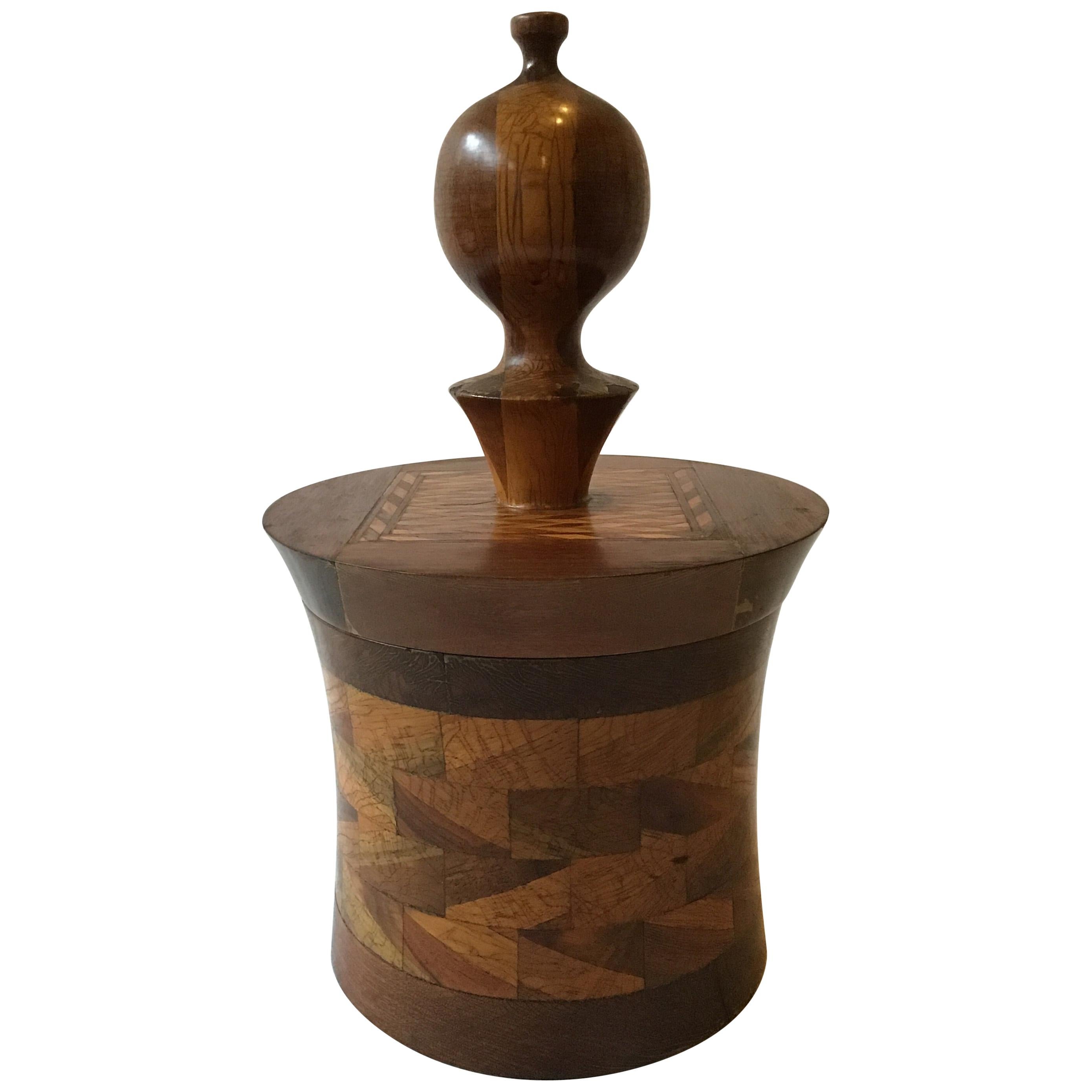 1960s Inlaid Wood Covered Jar