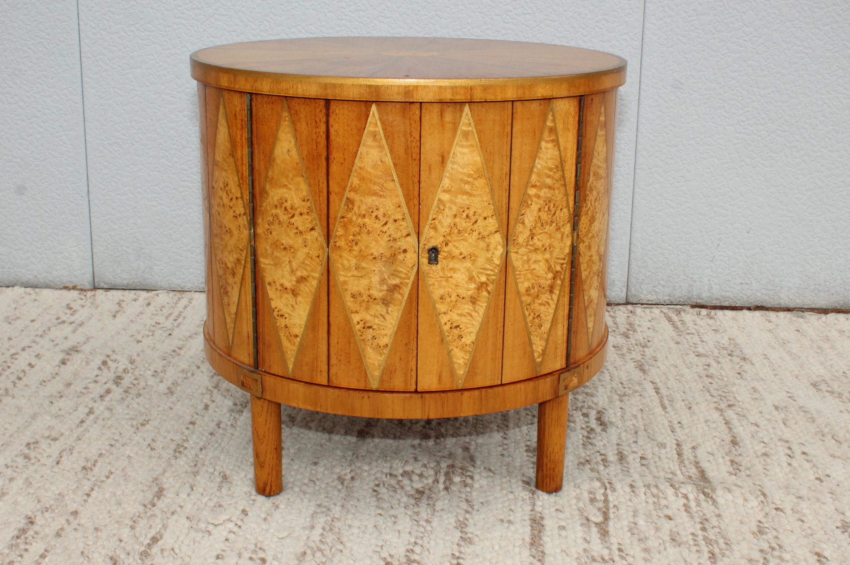 1960s Inlay Burl-Wood Drum End Tables 4