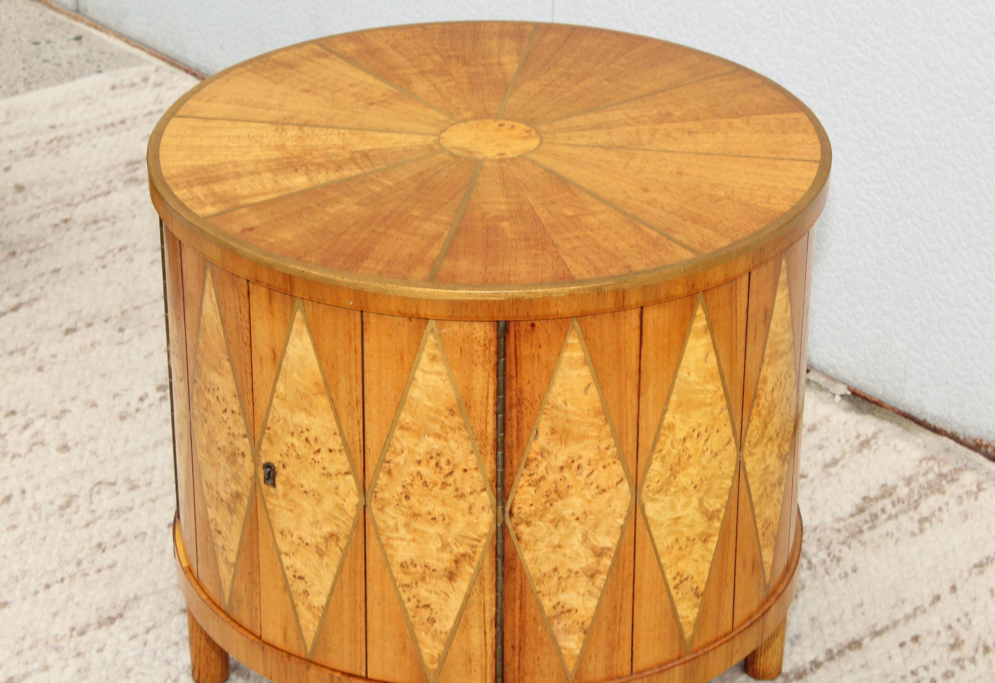 1960s Inlay Burl-Wood Drum End Tables 5