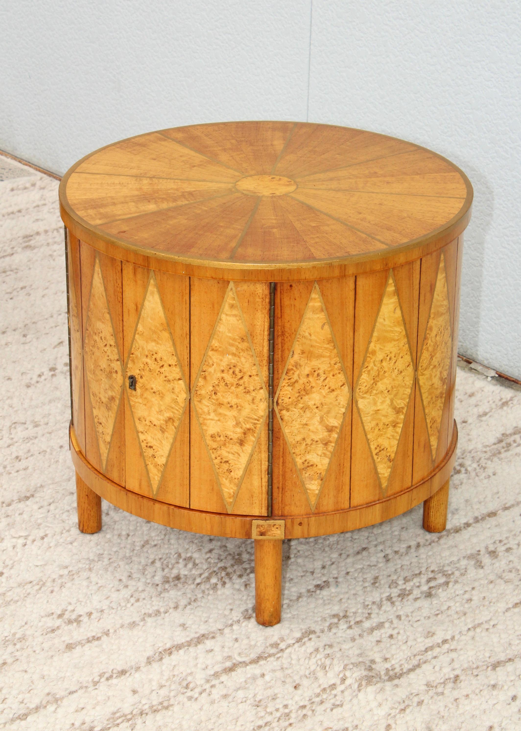 1960s Inlay Burl-Wood Drum End Tables 6