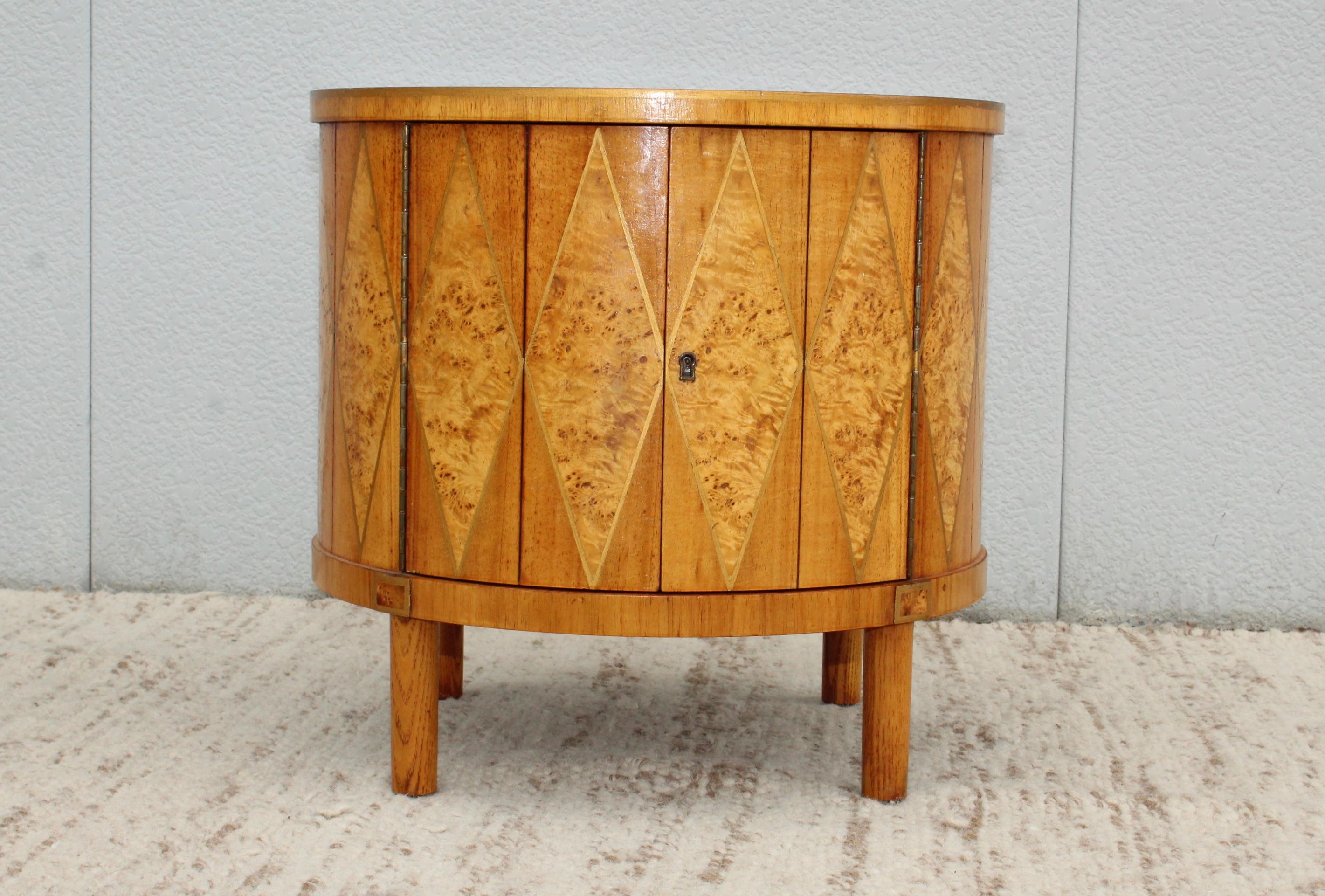1960s Inlay Burl-Wood Drum End Tables 8