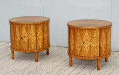 1960s Inlay Burl-Wood Drum End Tables