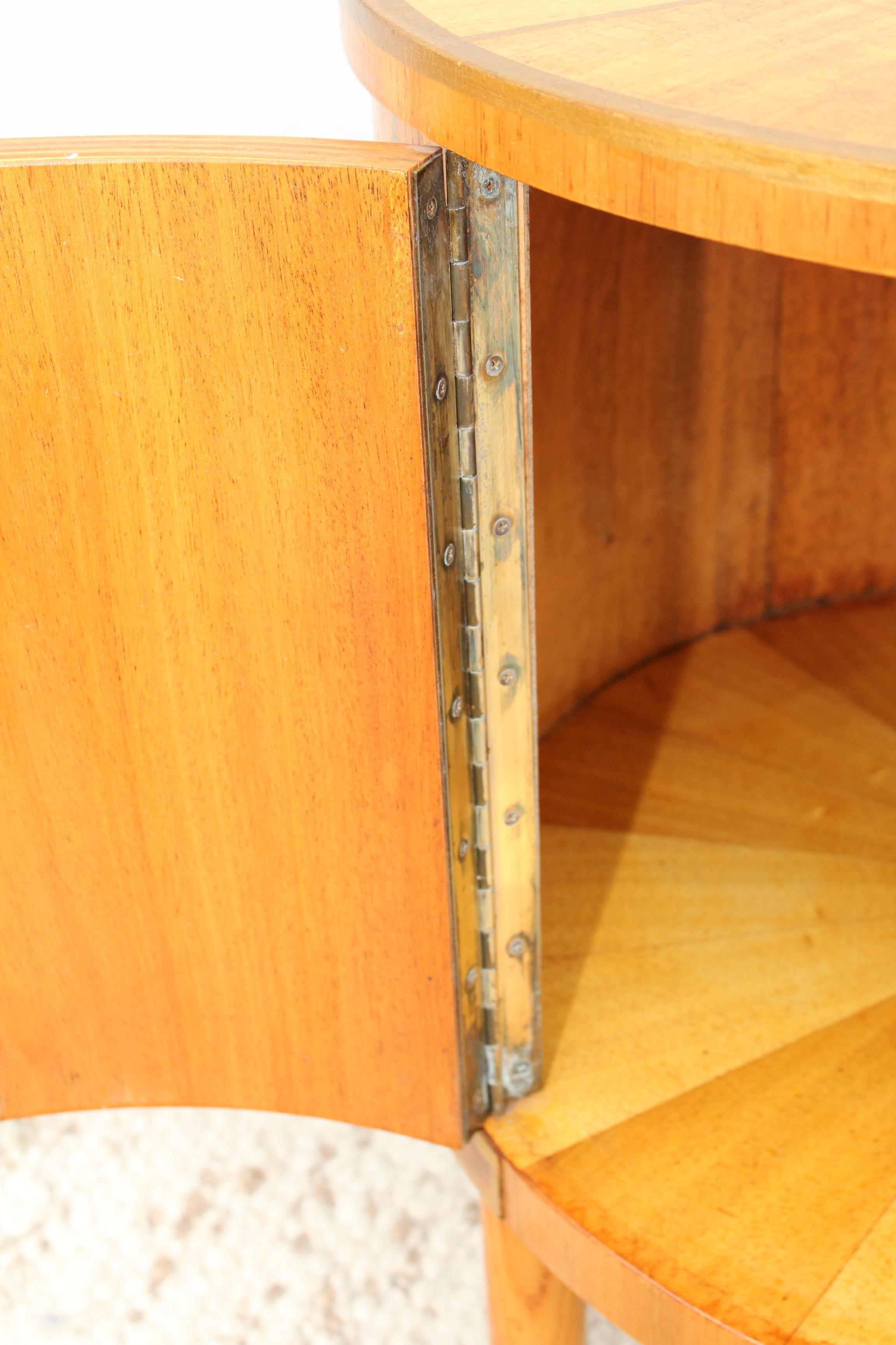 1960s Inlay Burl-Wood Drum End Tables 1