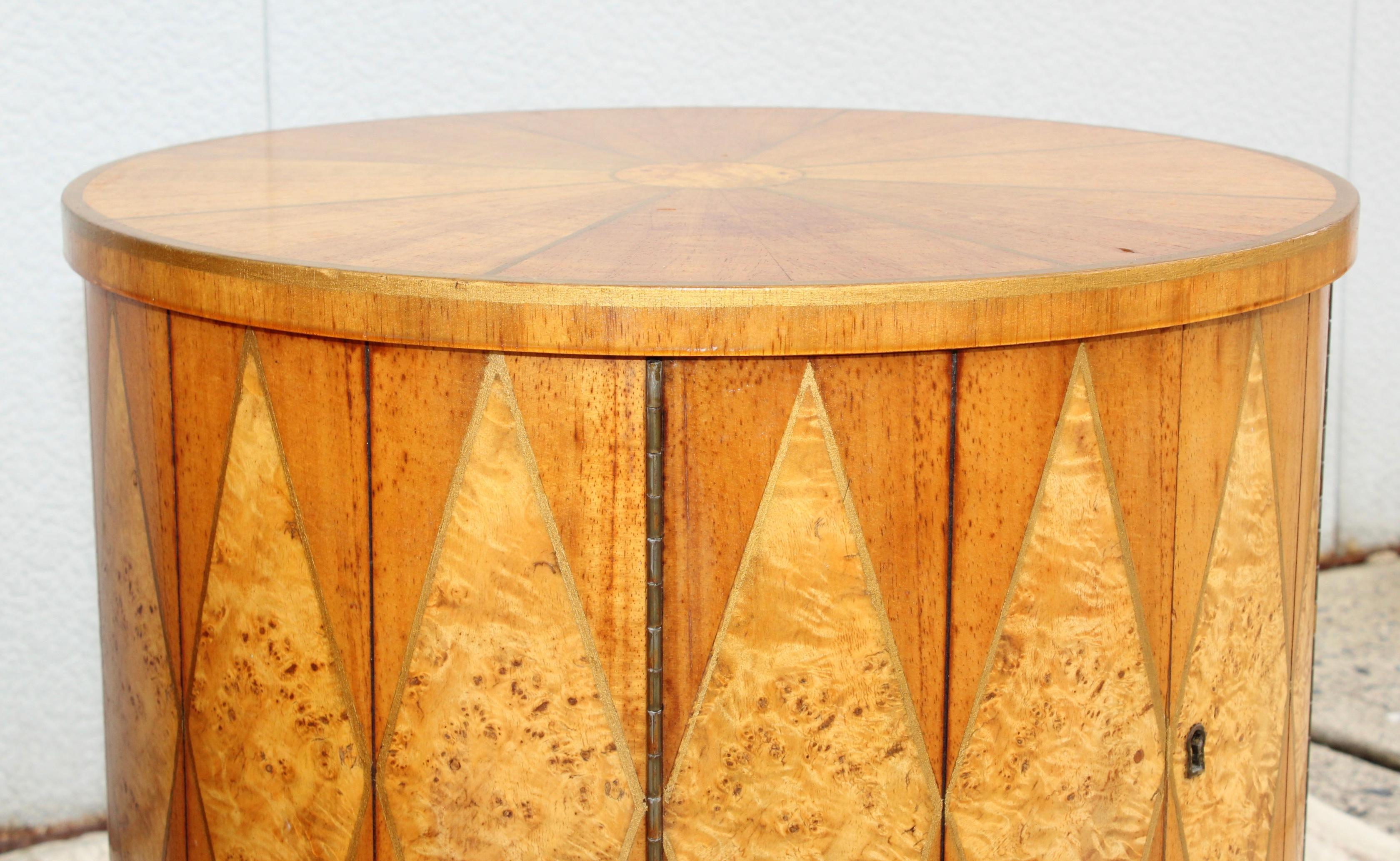 1960s Inlay Burl-Wood Drum End Tables 2