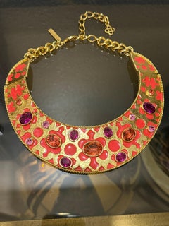 1960s-Inspired Oscar de la Renta Gold-Tone Metal Collar Necklace w Inset Jewels