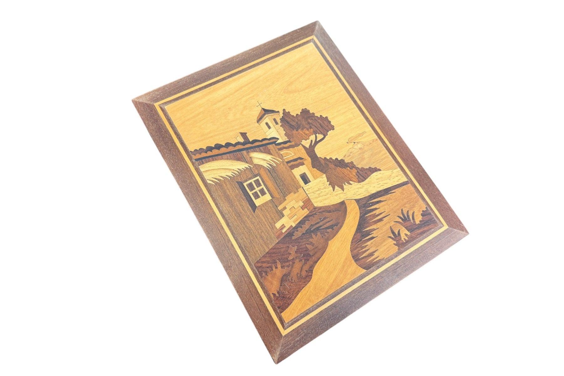 Oak 1960s Intarsa Italian Vinyard Wall Art For Sale