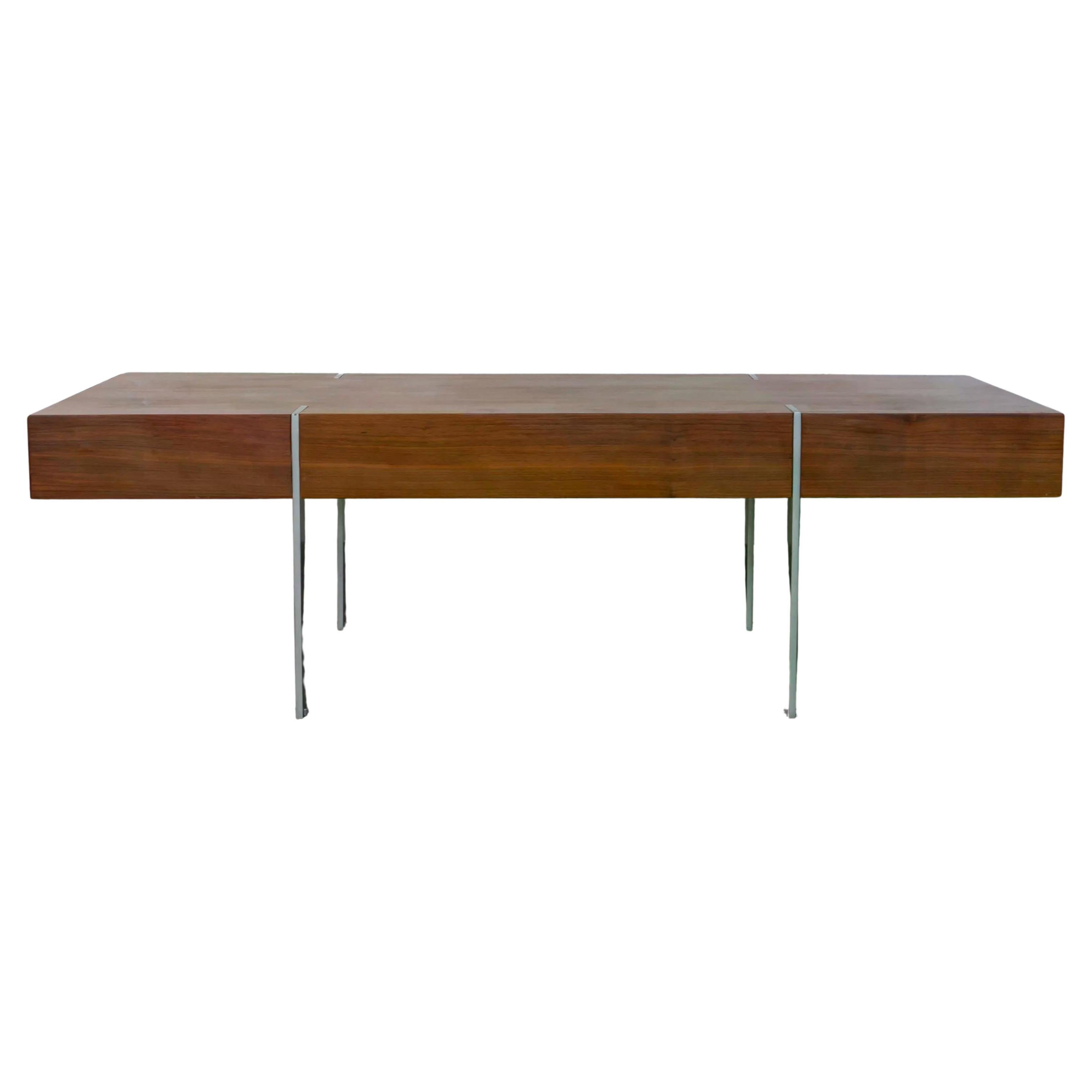 1960s International Style Sofa Table in Walnut with Integrated Drawers For Sale