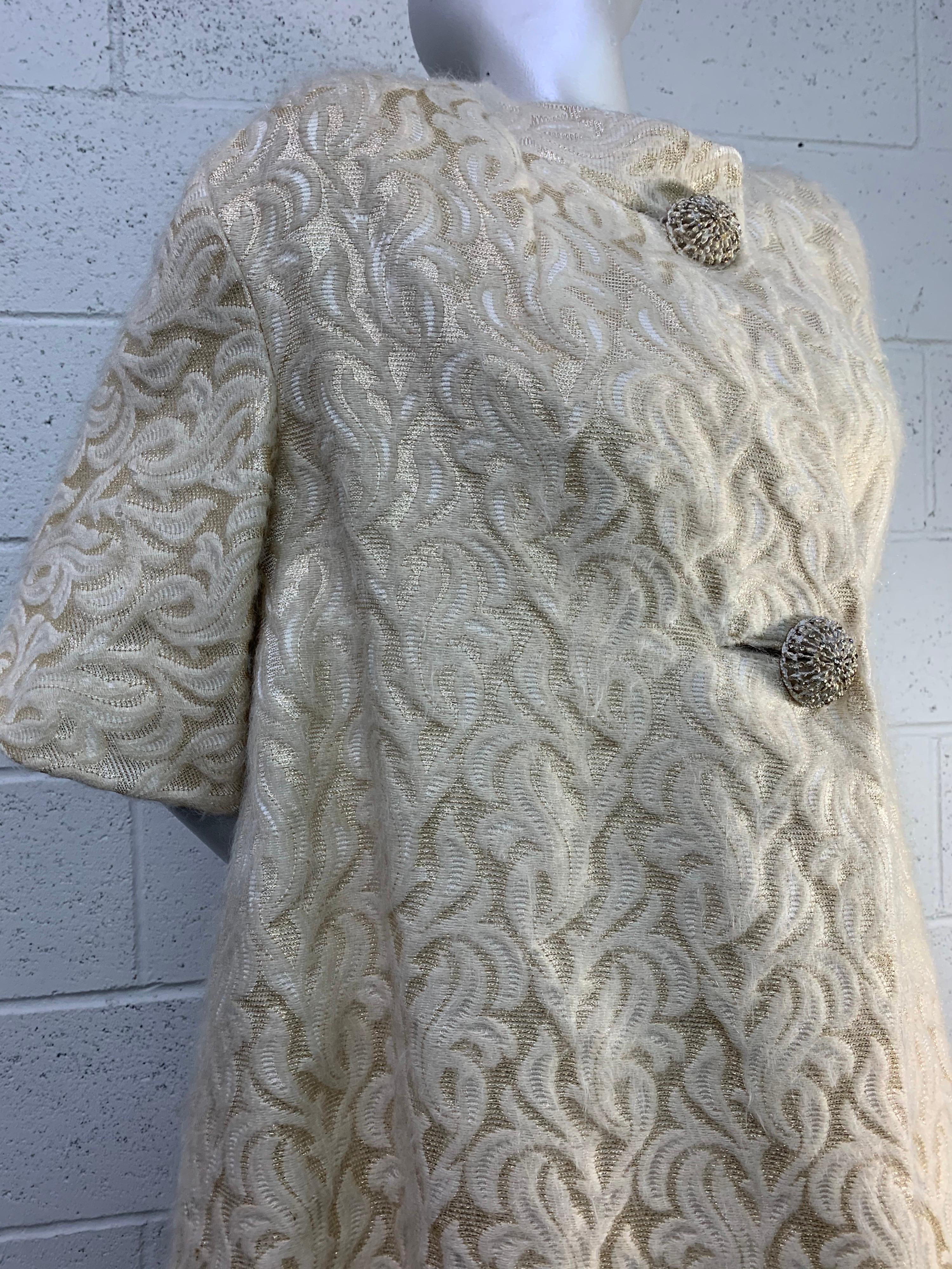 1960s Ira Rentner Gold Lame & Mohair Brocade Spring Coat w/ Filigree Buttons In Excellent Condition For Sale In Gresham, OR