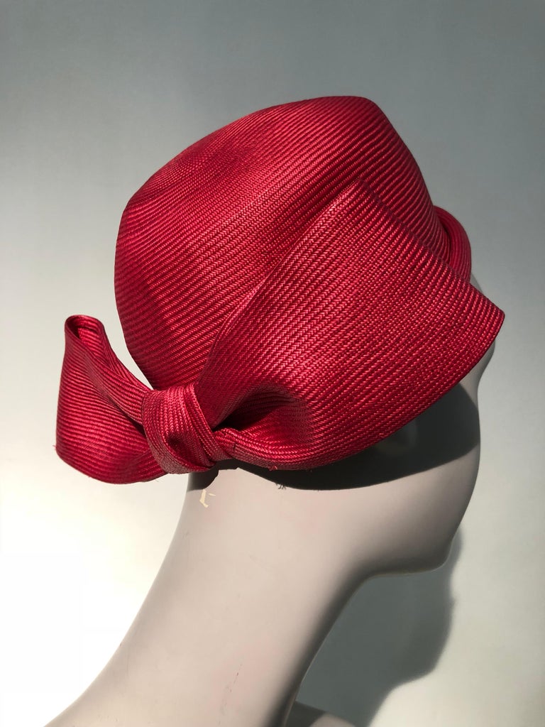 Vintage 1950\'s Red Pillbox Hat Large Bow Sophisticated Structured Custom Pillbox Red 1950s Vintage Hats for Women for sale | eBay main image 3