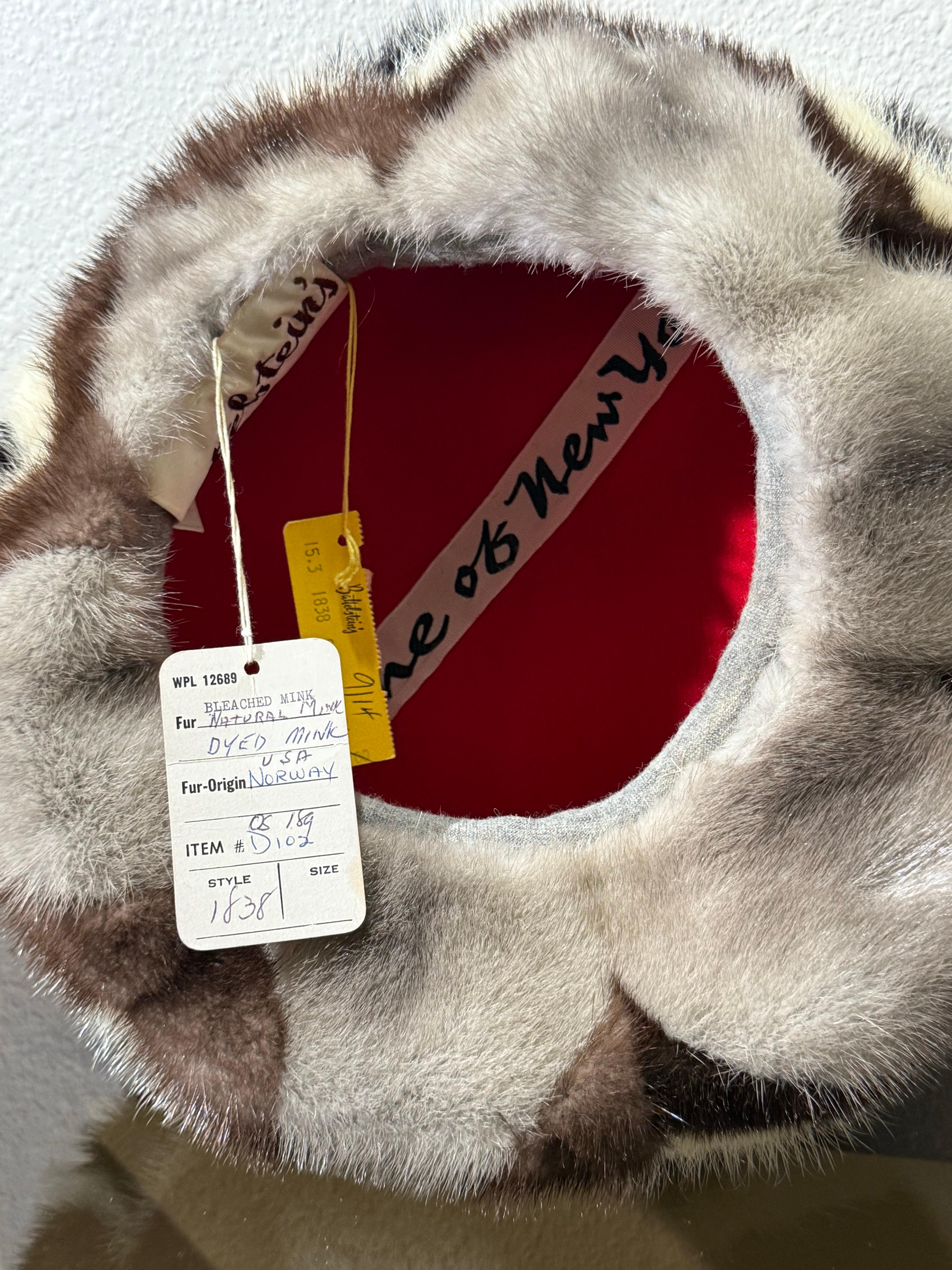 1960 Irene of New York Chapeau béret en vison tricolore avec motif de pièces en étoile en vente 9