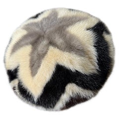Vintage 1960s Irene of New York Tri-Color Mink Beret Hat in Starburst Pieced Pattern