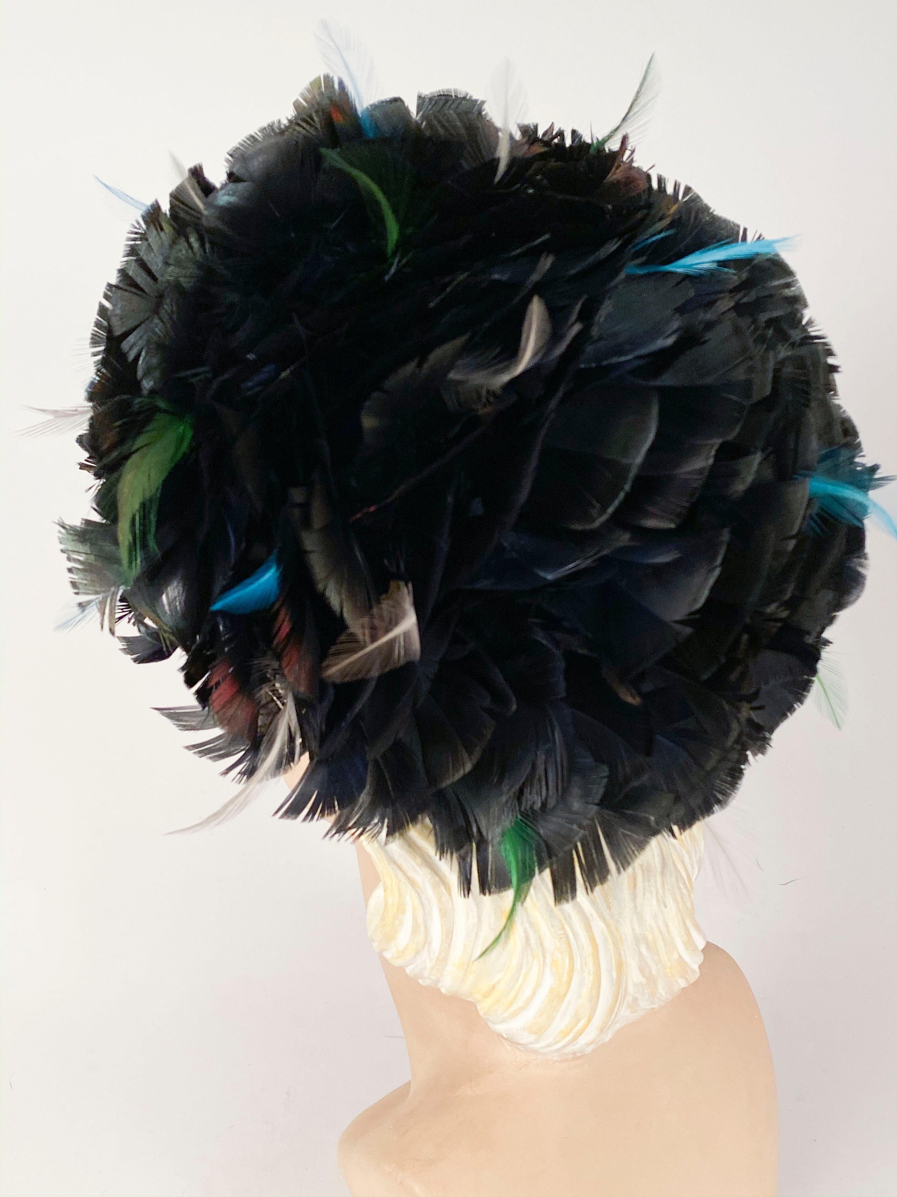 Women's 1960s Iridescent Black Feathered Hat 