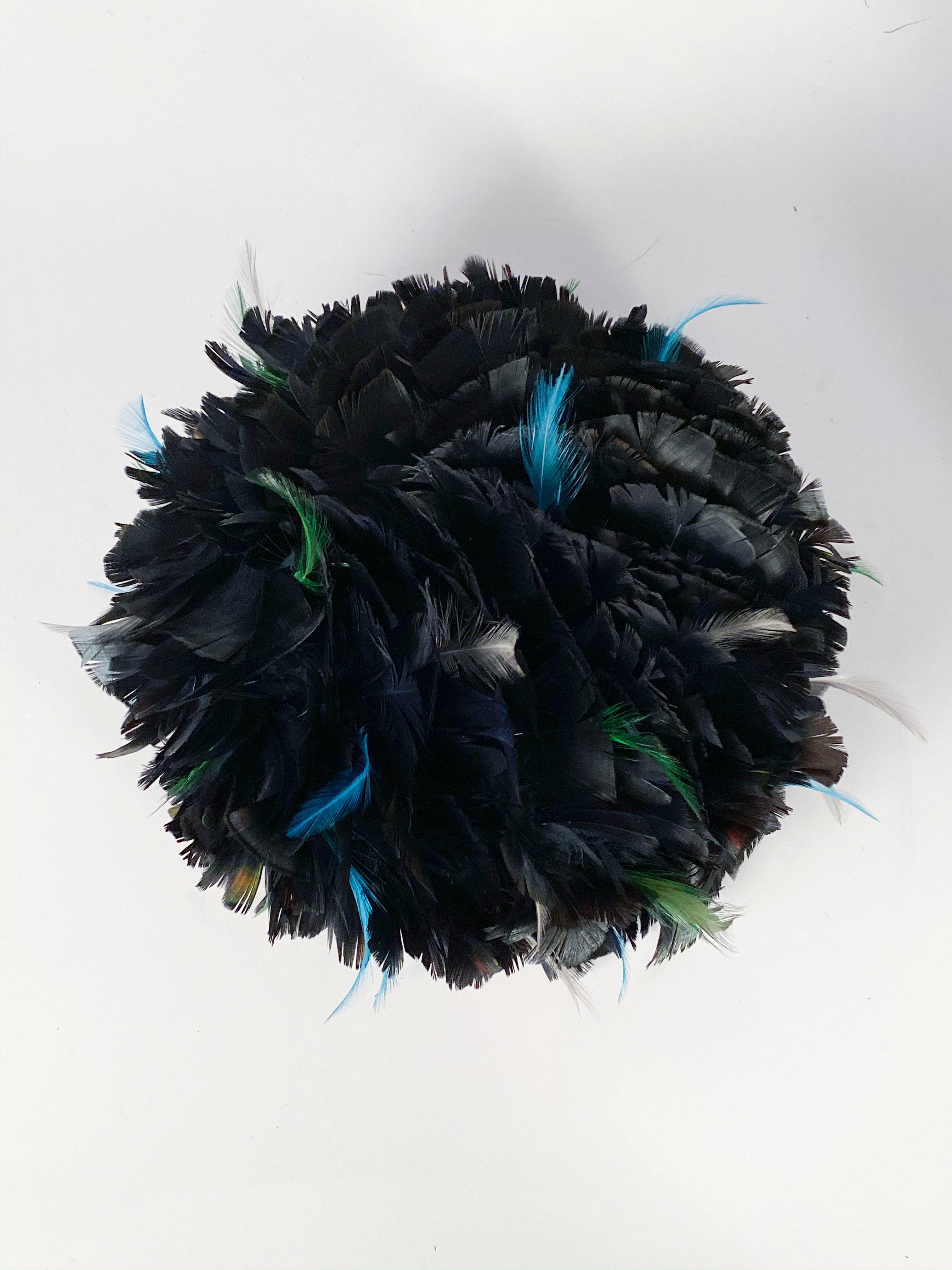 1960s Iridescent Black Feathered Hat 1