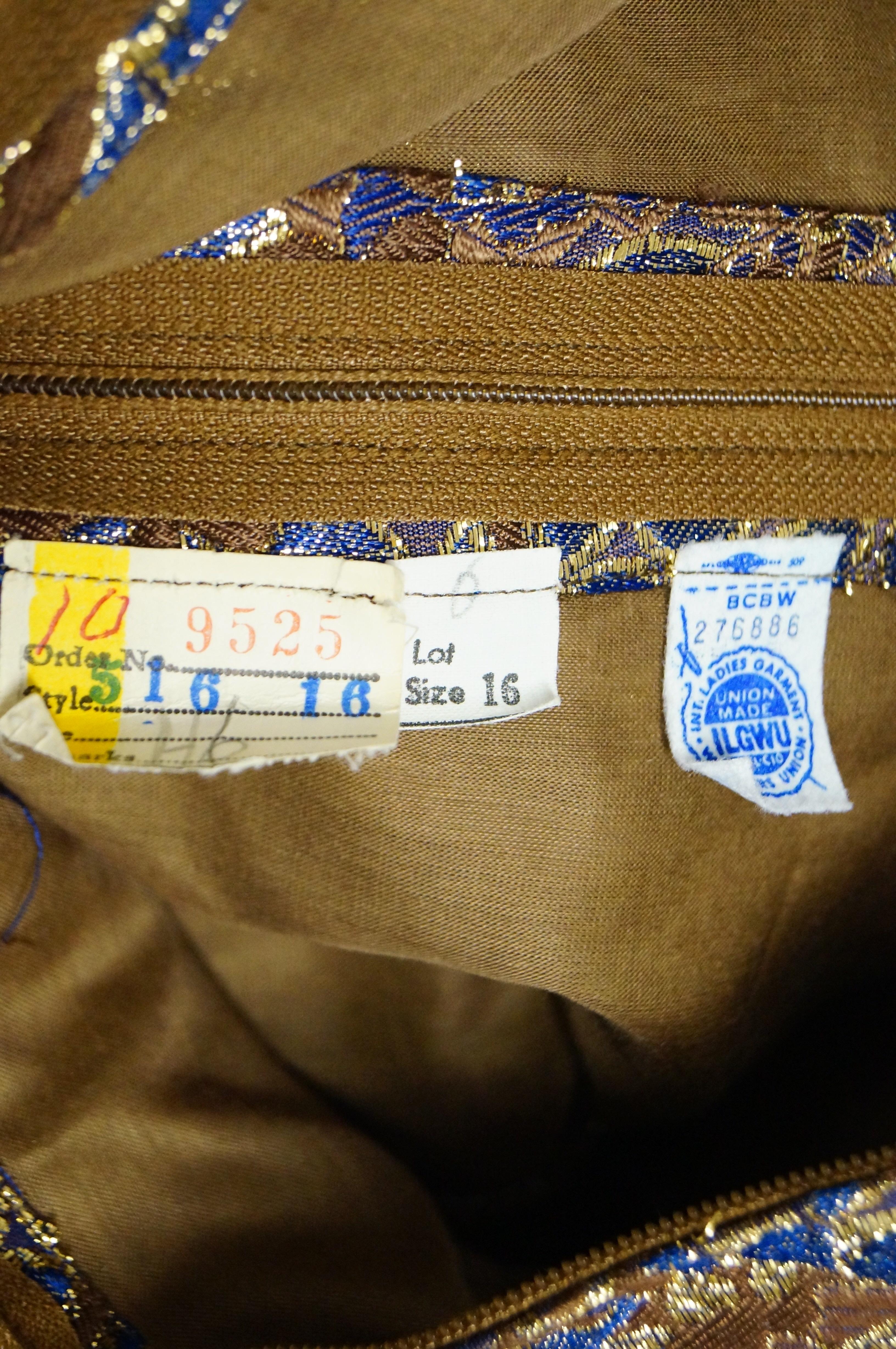 1960s Iridescent Blue and Brown Floral Brocade Mod Dress For Sale 3