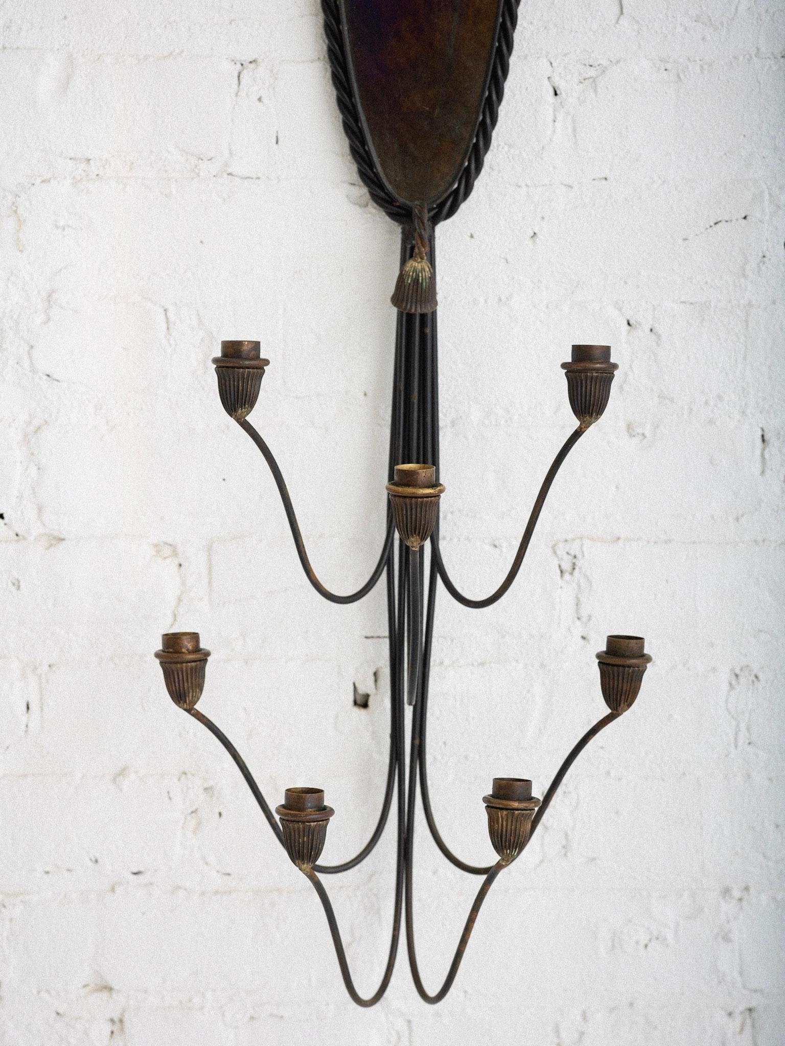 1960s Iridescent Glass and Twisted Iron Candle Sconce For Sale 5