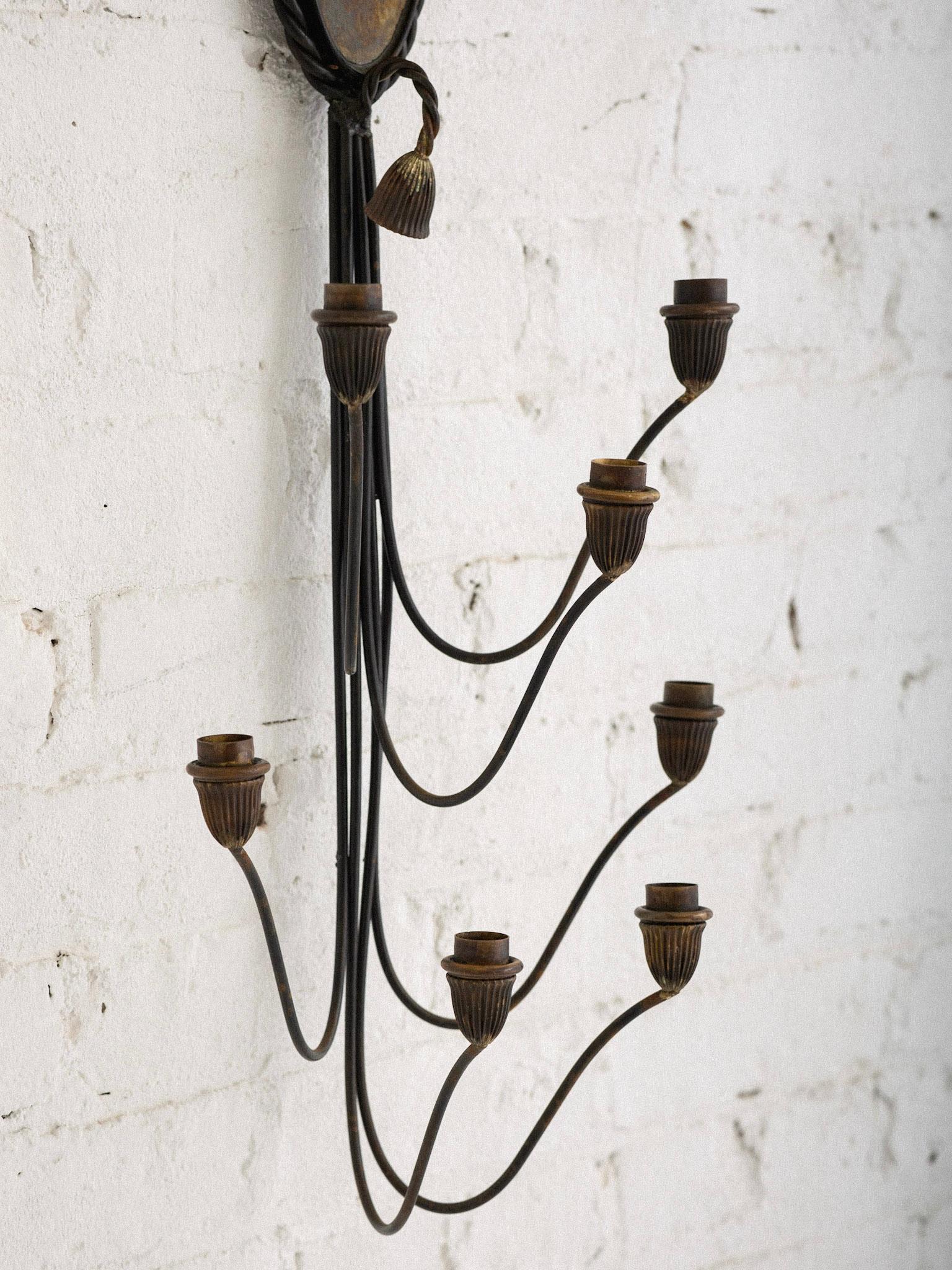 1960s Iridescent Glass and Twisted Iron Candle Sconce For Sale 3