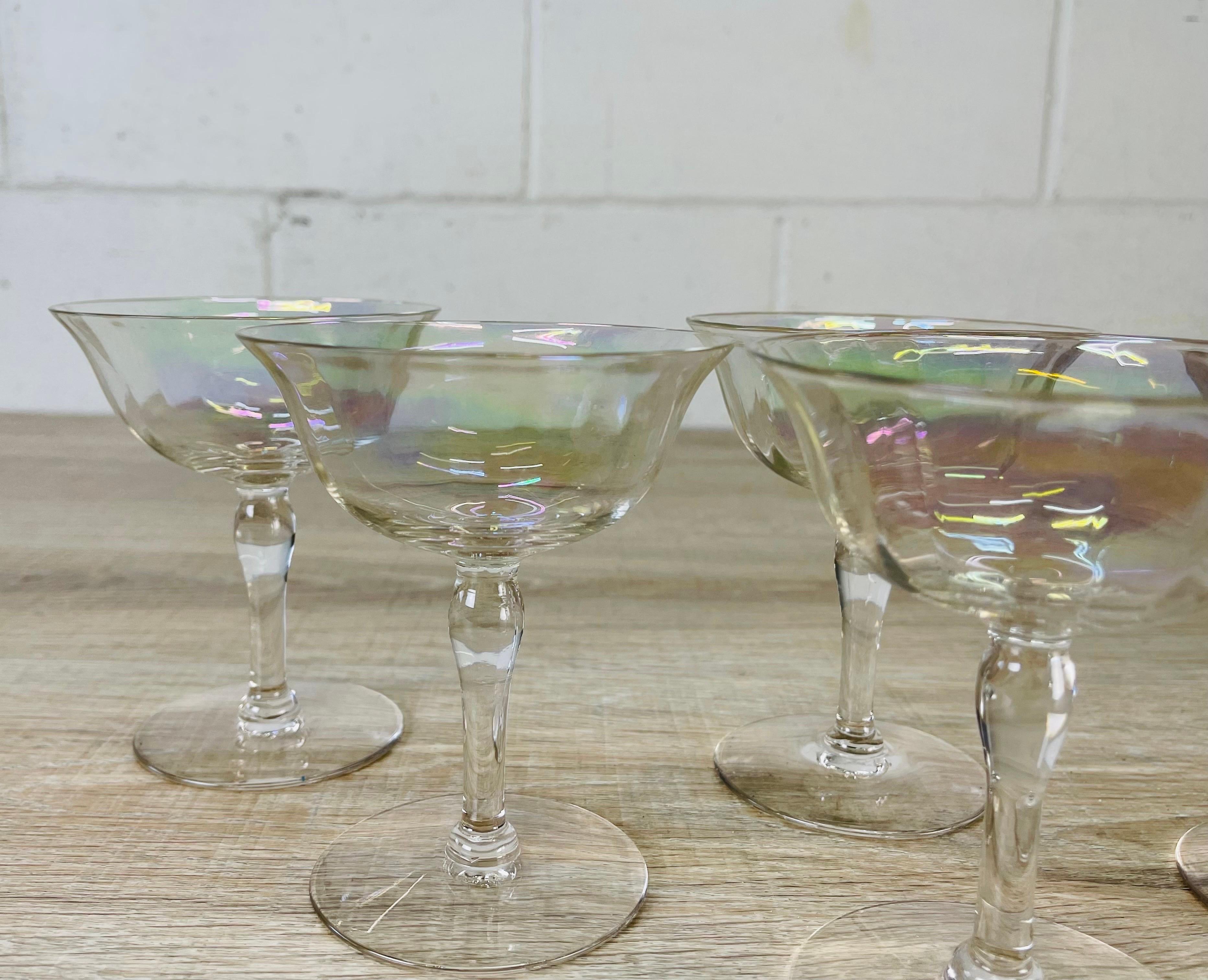 Mid-Century Modern 1960s Iridescent Glass Coupe Stems, Set of 6 For Sale