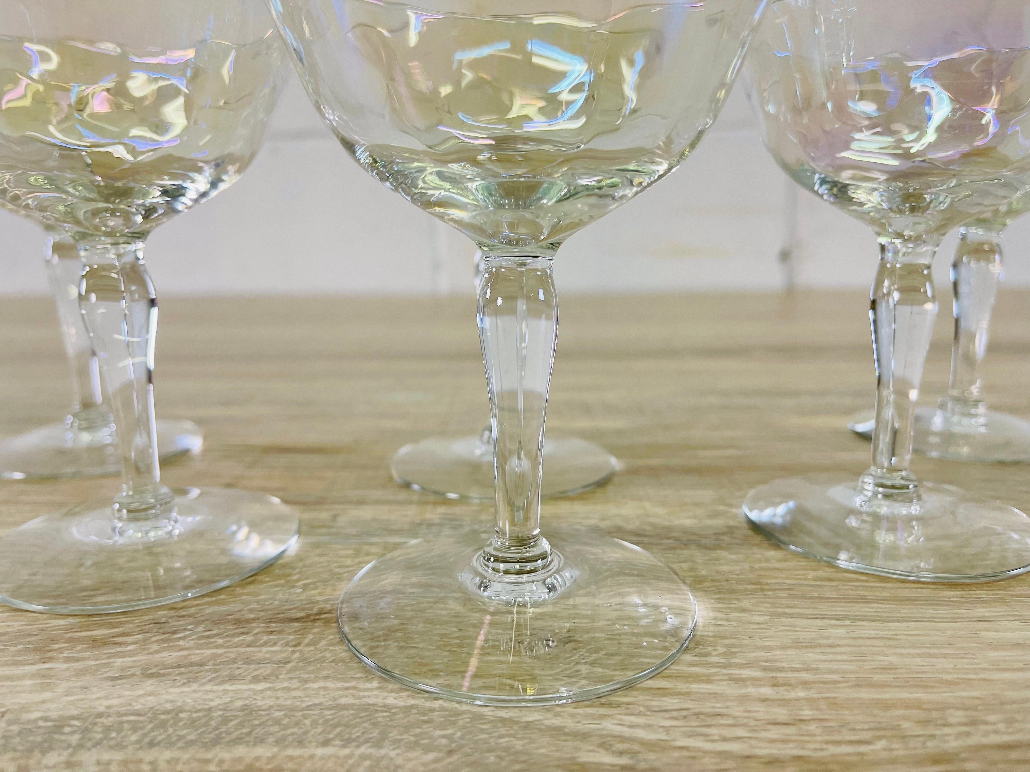 Mid-Century Modern 1960s Iridescent Glass Coupes, Set of 6 For Sale