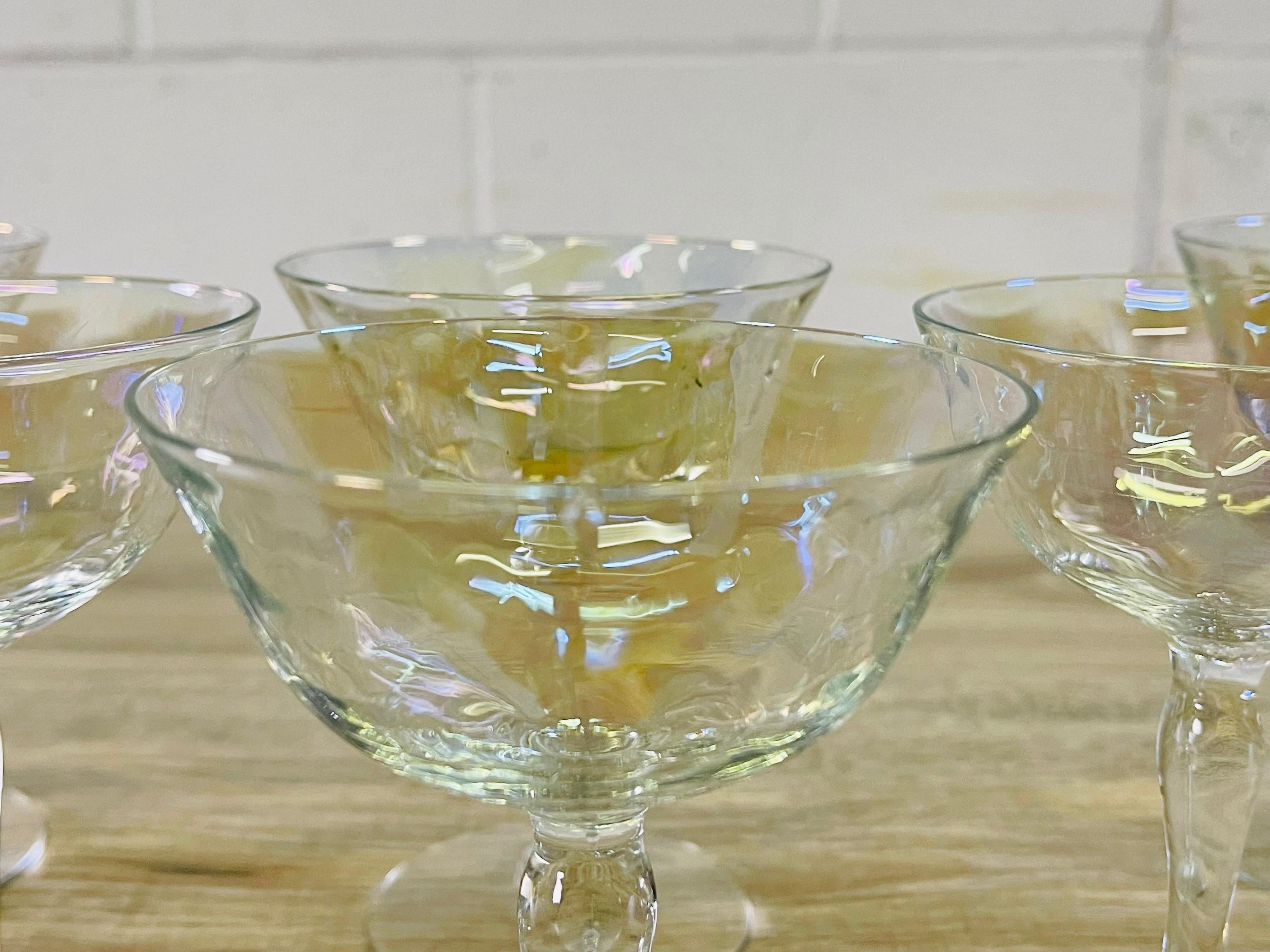 1960s Iridescent Glass Coupes, Set of 6 In Good Condition For Sale In Amherst, NH