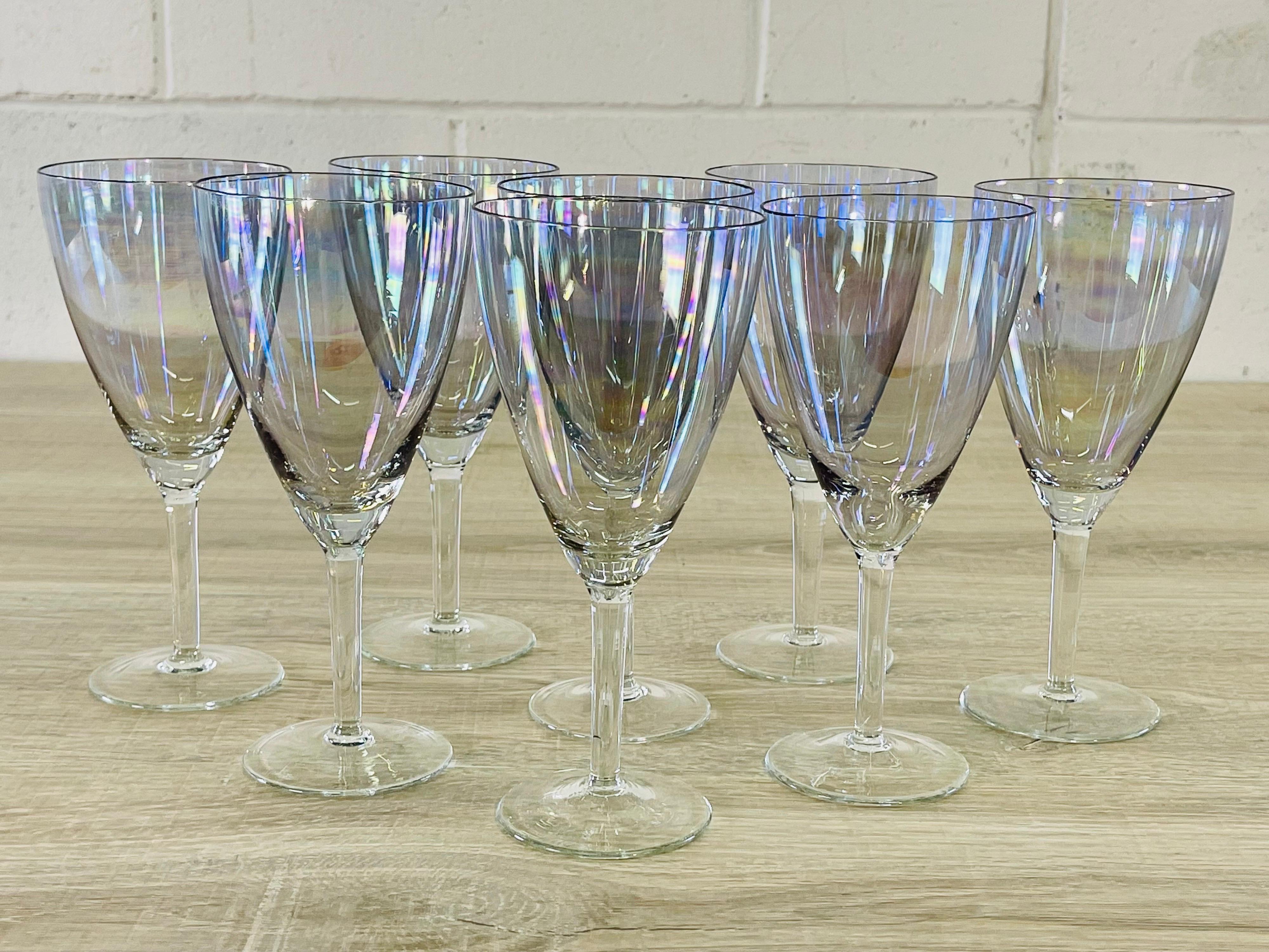 Mid-Century Modern 1960s Iridescent Glass Water Stems, Set of 8 For Sale