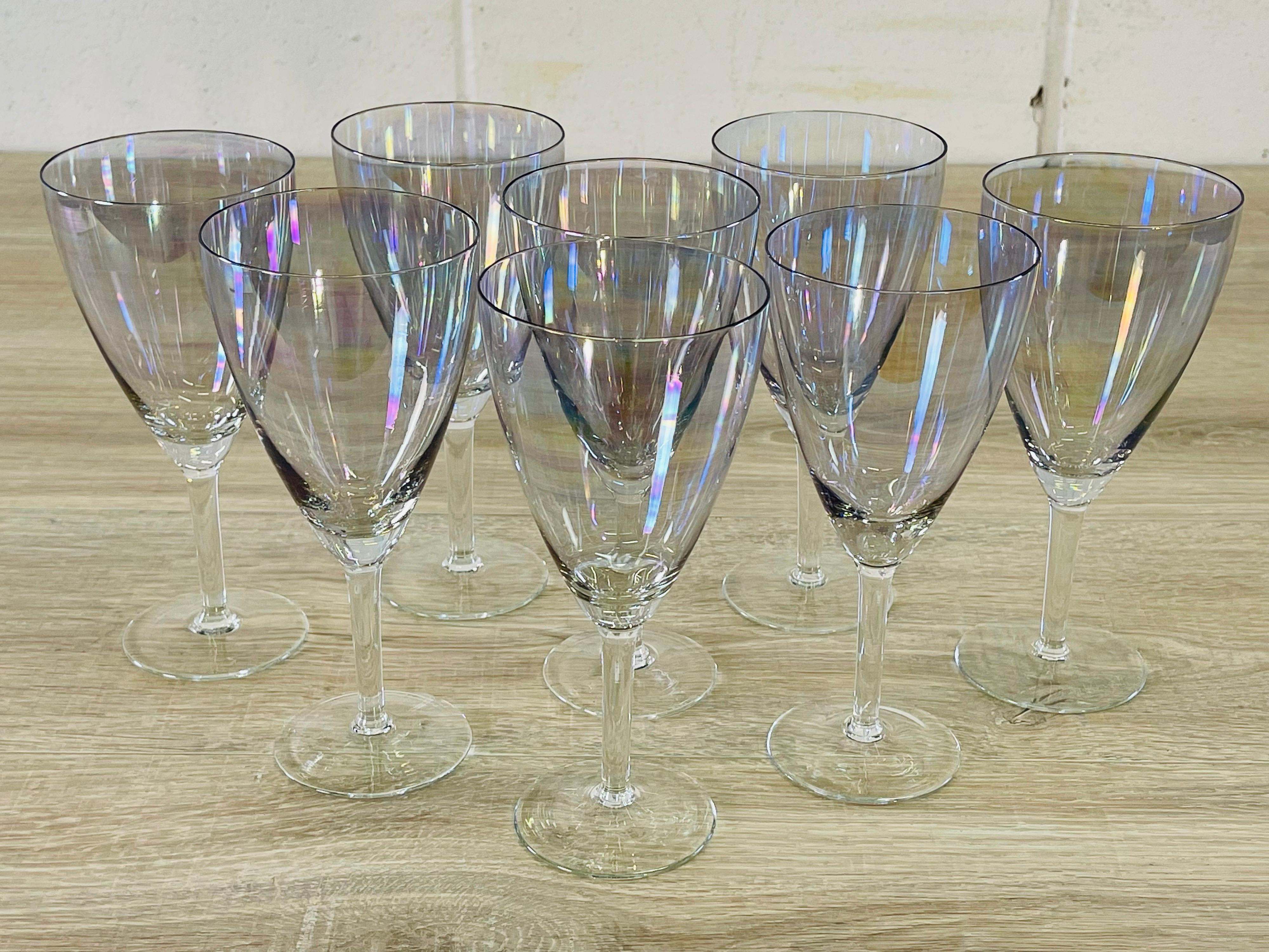 1960s Iridescent Glass Water Stems, Set of 8 In Good Condition For Sale In Amherst, NH