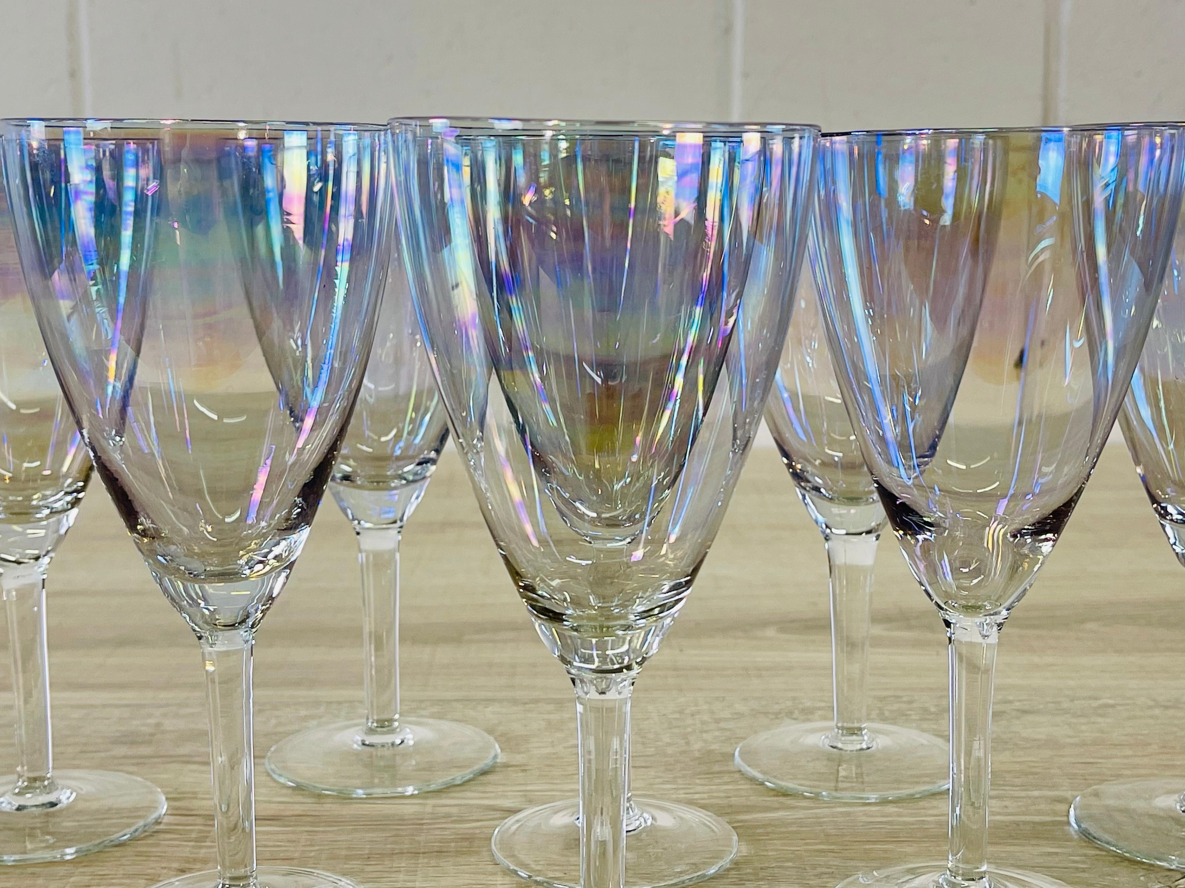 20th Century 1960s Iridescent Glass Water Stems, Set of 8 For Sale