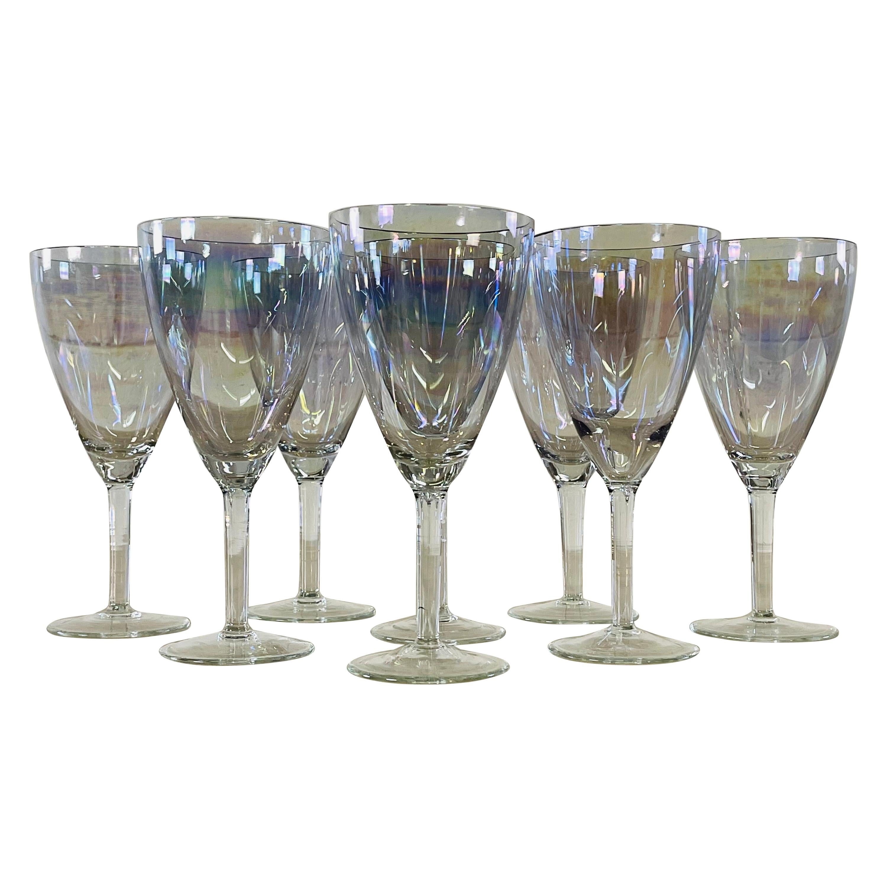 1960s Iridescent Glass Water Stems, Set of 8 For Sale