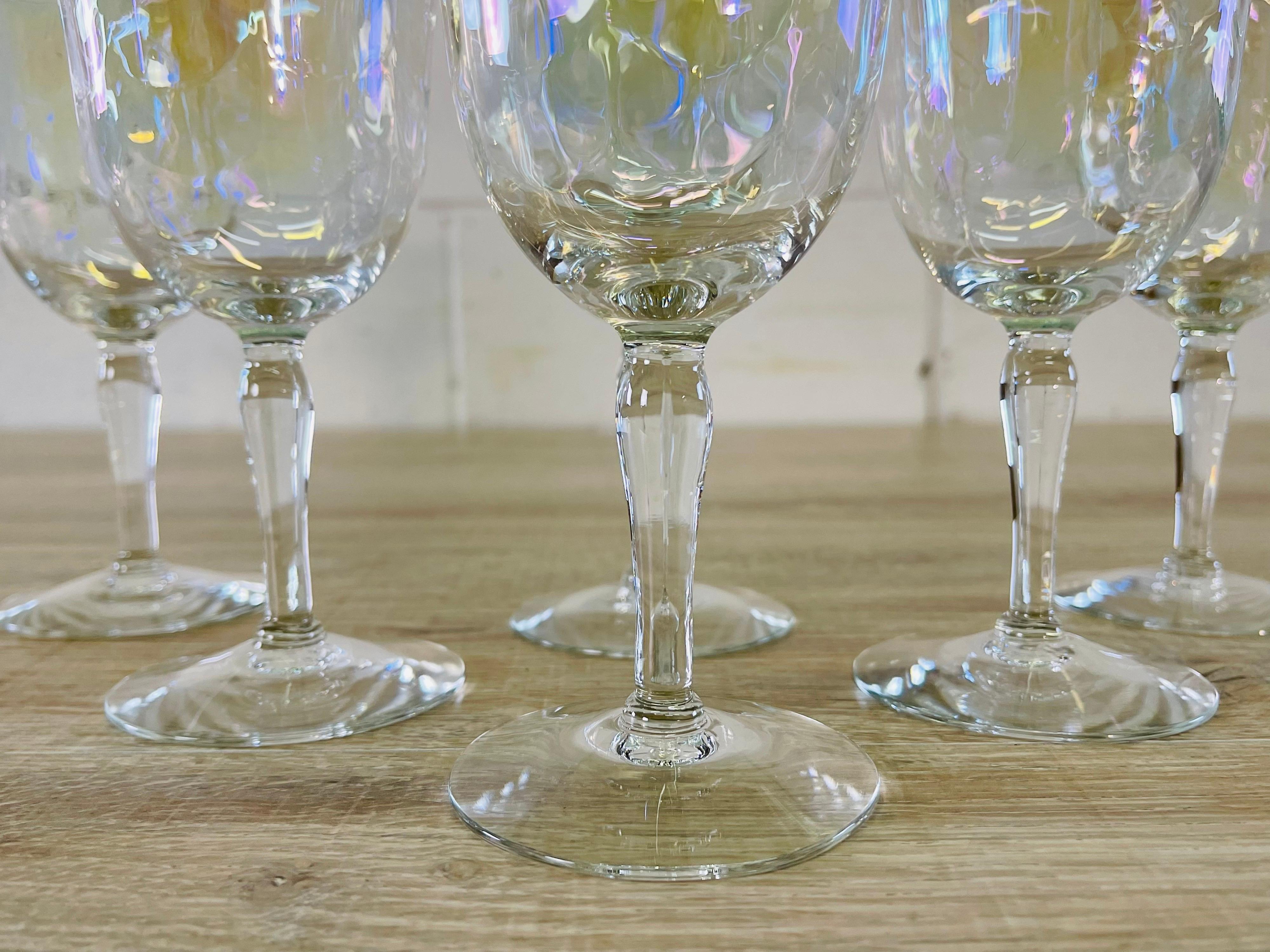 Mid-Century Modern 1960s Iridescent Glass Wine Stems, Set of 6 For Sale