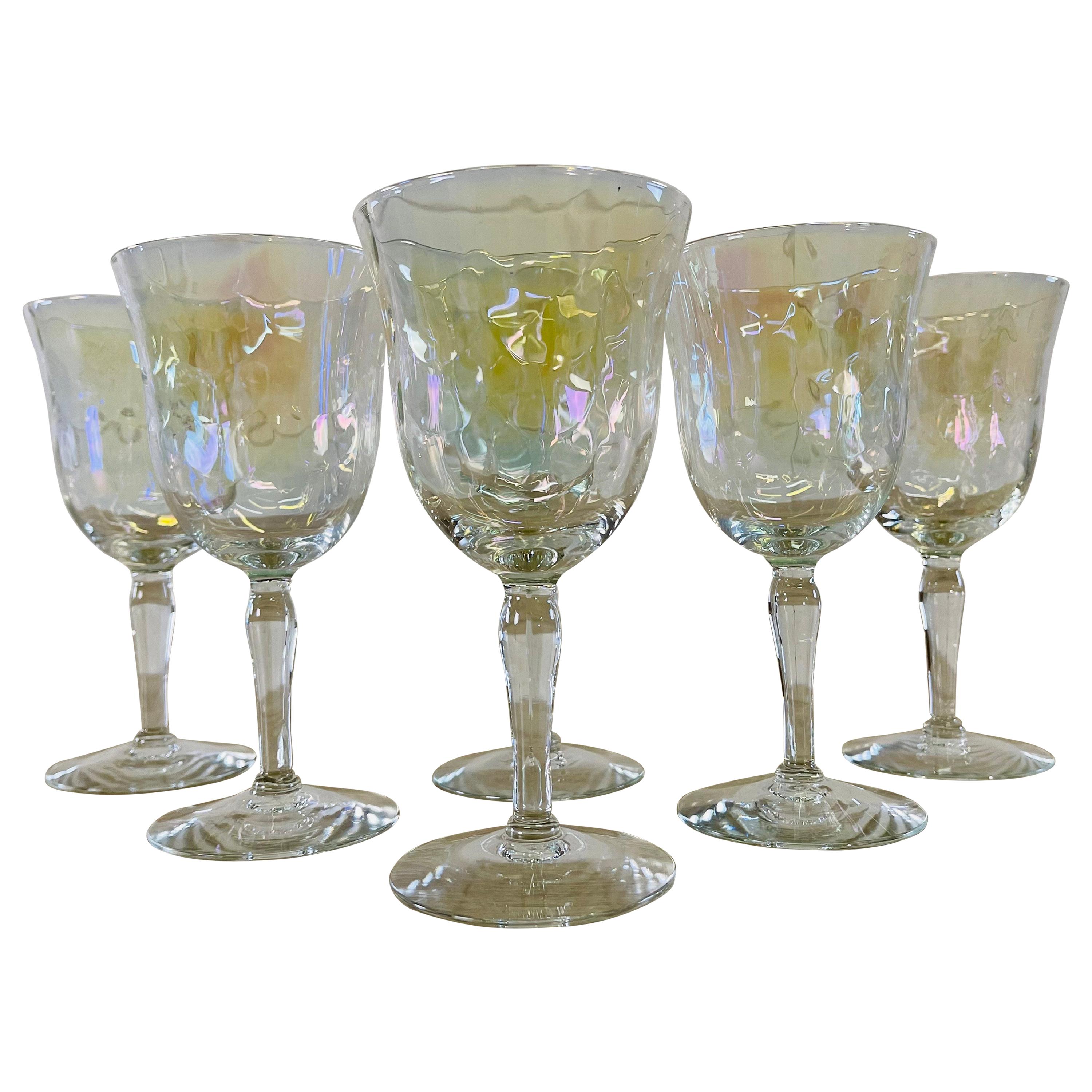 1960s Iridescent Glass Wine Stems, Set of 6 For Sale