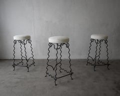 1960s Iron and Boucle Squiggle Bar Stools