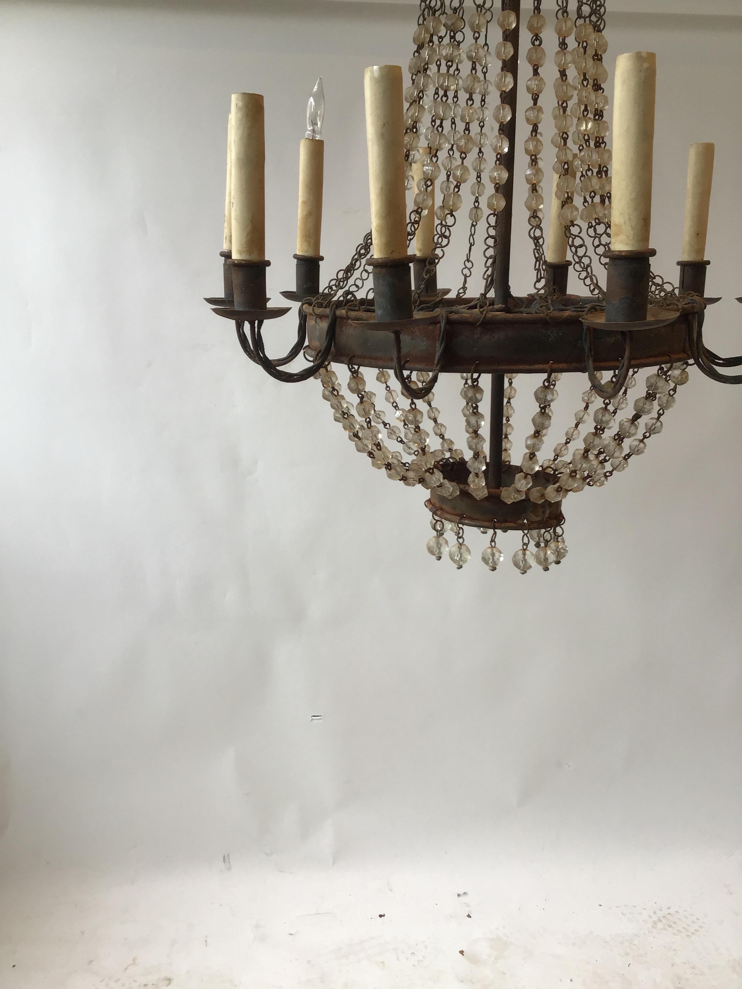 1960s Rusted Metal and Crystal Chandelier In Good Condition For Sale In Tarrytown, NY