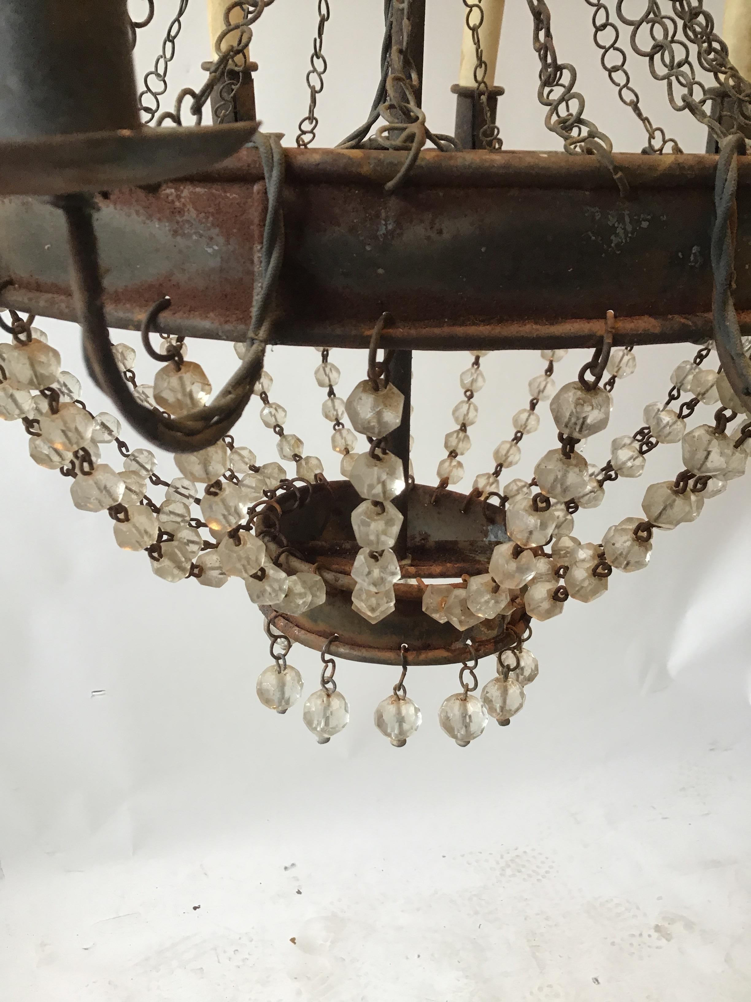 1960s Rusted Metal and Crystal Chandelier For Sale 1