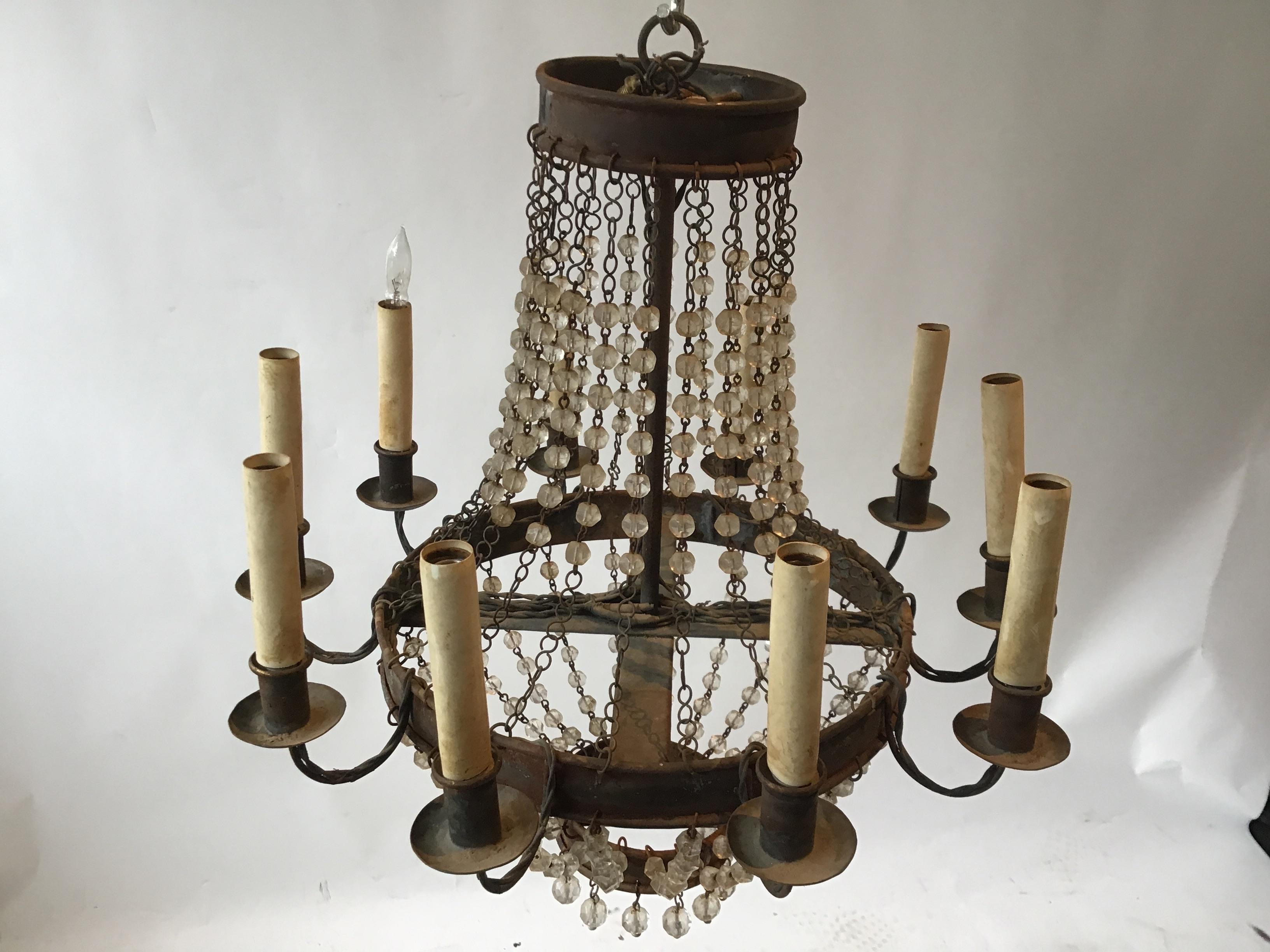 1960s Rusted Metal and Crystal Chandelier For Sale 2