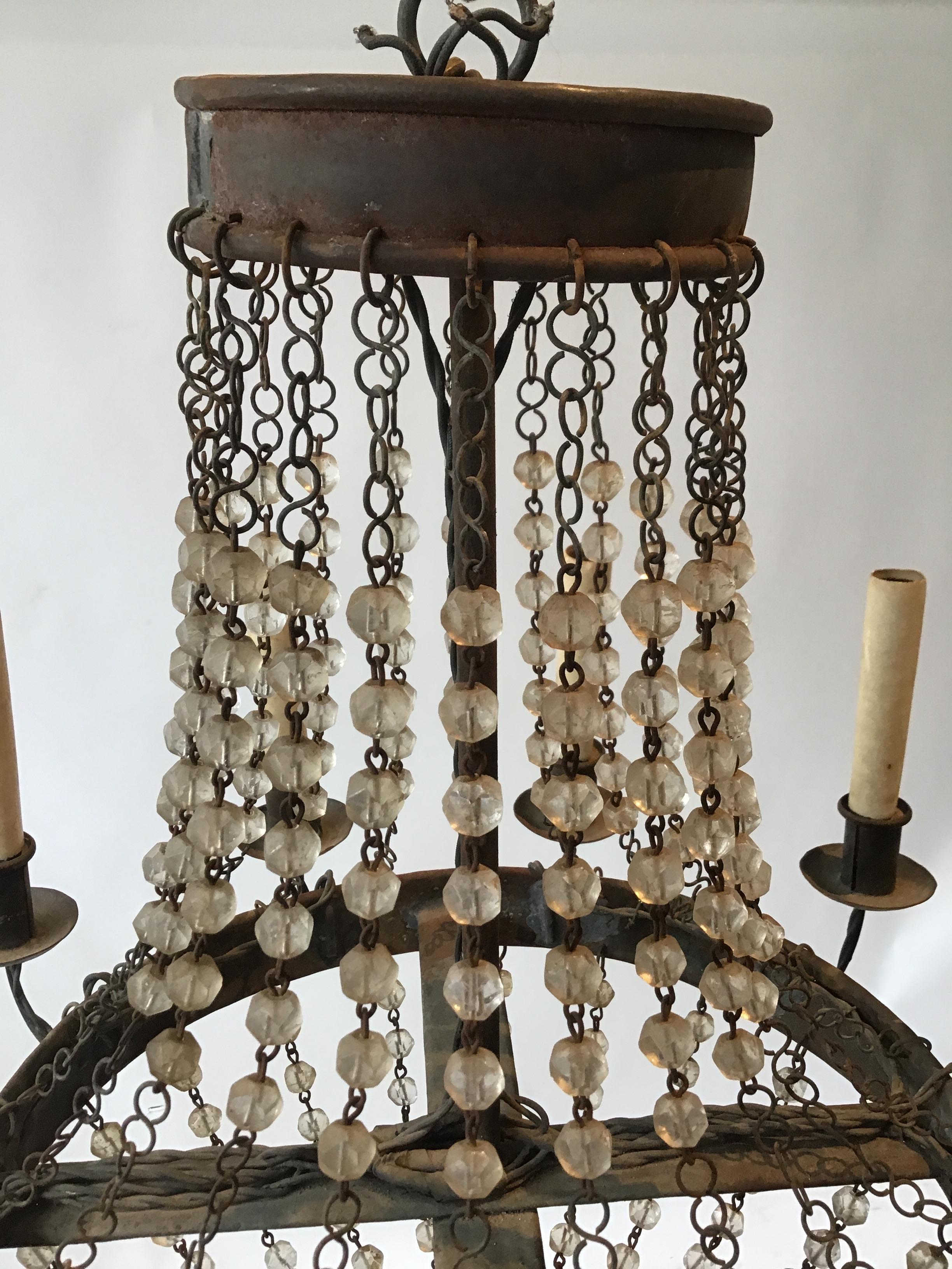 1960s Rusted Metal and Crystal Chandelier For Sale 3