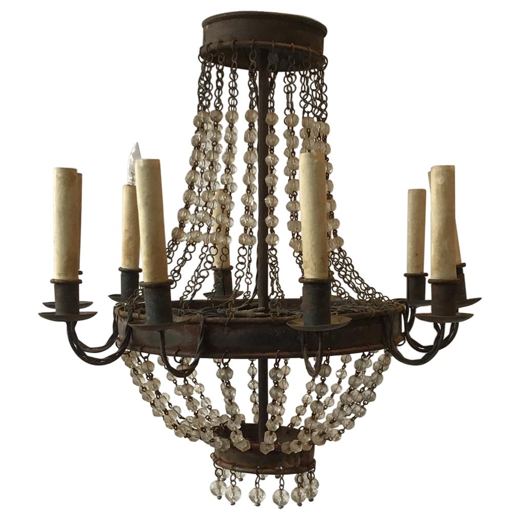 1960s Rusted Metal and Crystal Chandelier For Sale