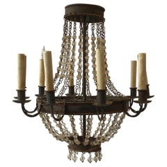 Retro 1960s Rusted Metal and Crystal Chandelier