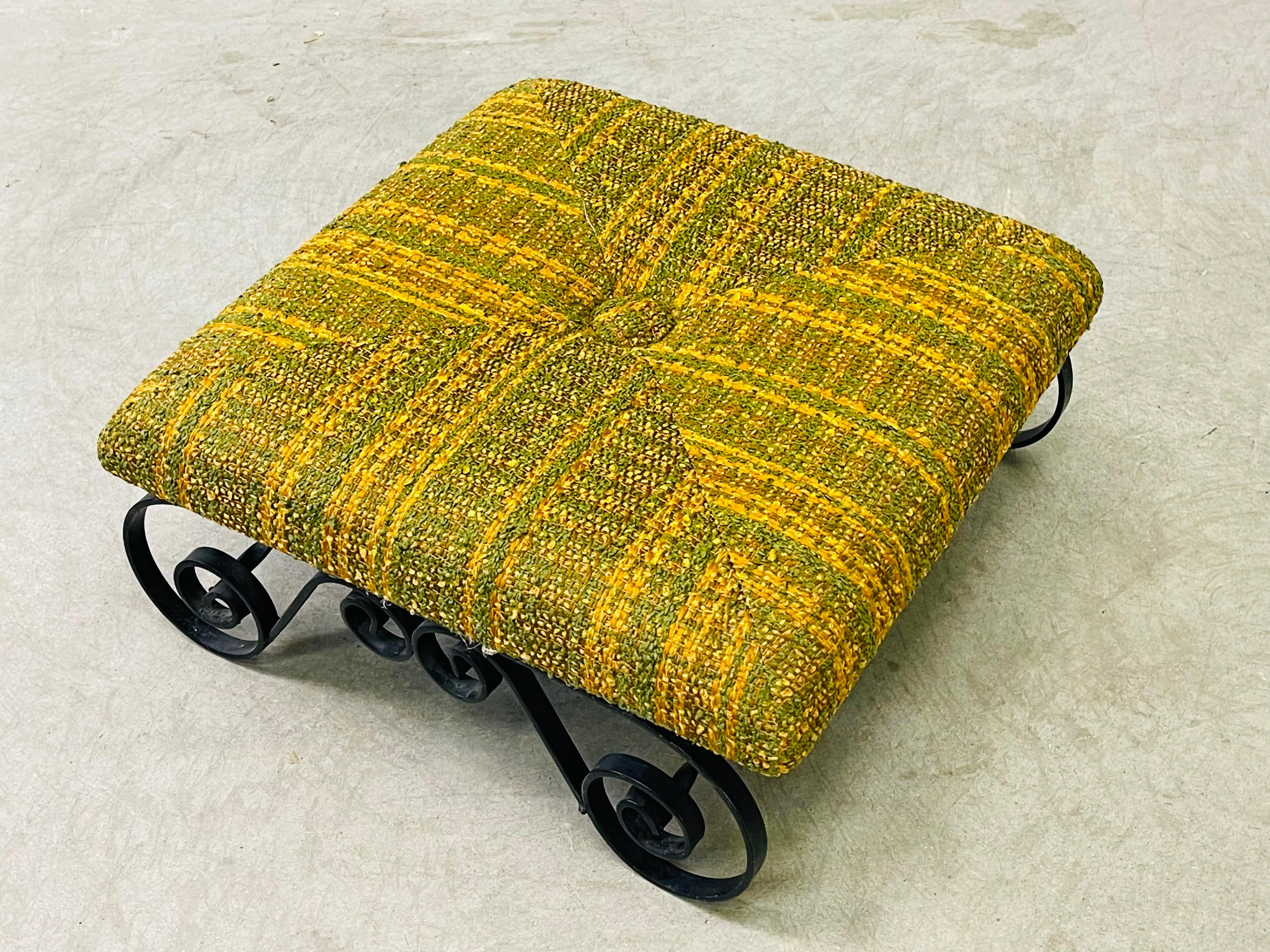 Mid-Century Modern 1960s Iron and Fabric Low Footstool