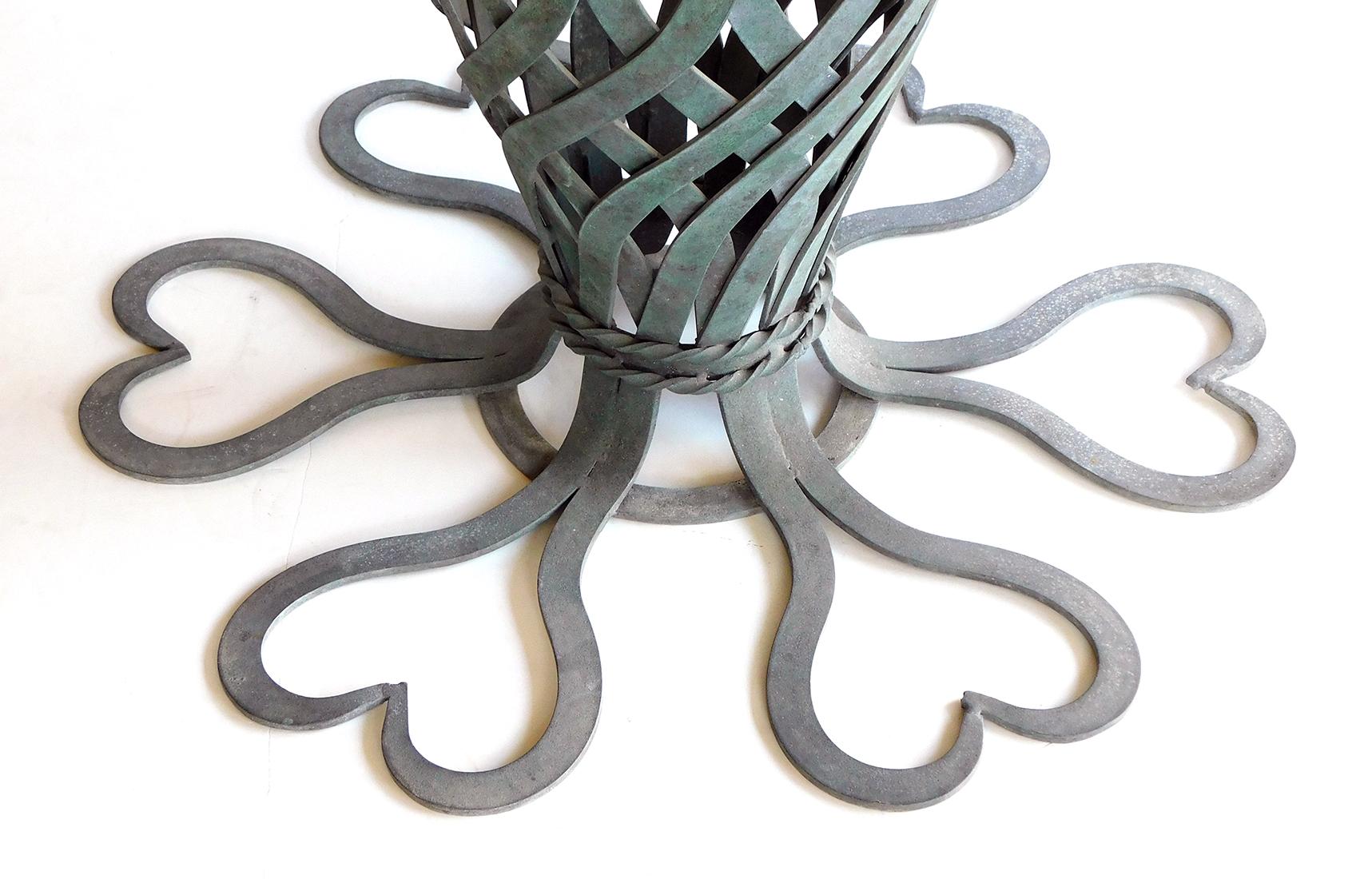 North American 1960's Iron Basket-Weave Pineapple-Form Patio Dining Table Base by Salterini For Sale