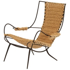 1960s Iron Frame Lounge Chair with Braided Jute Seat