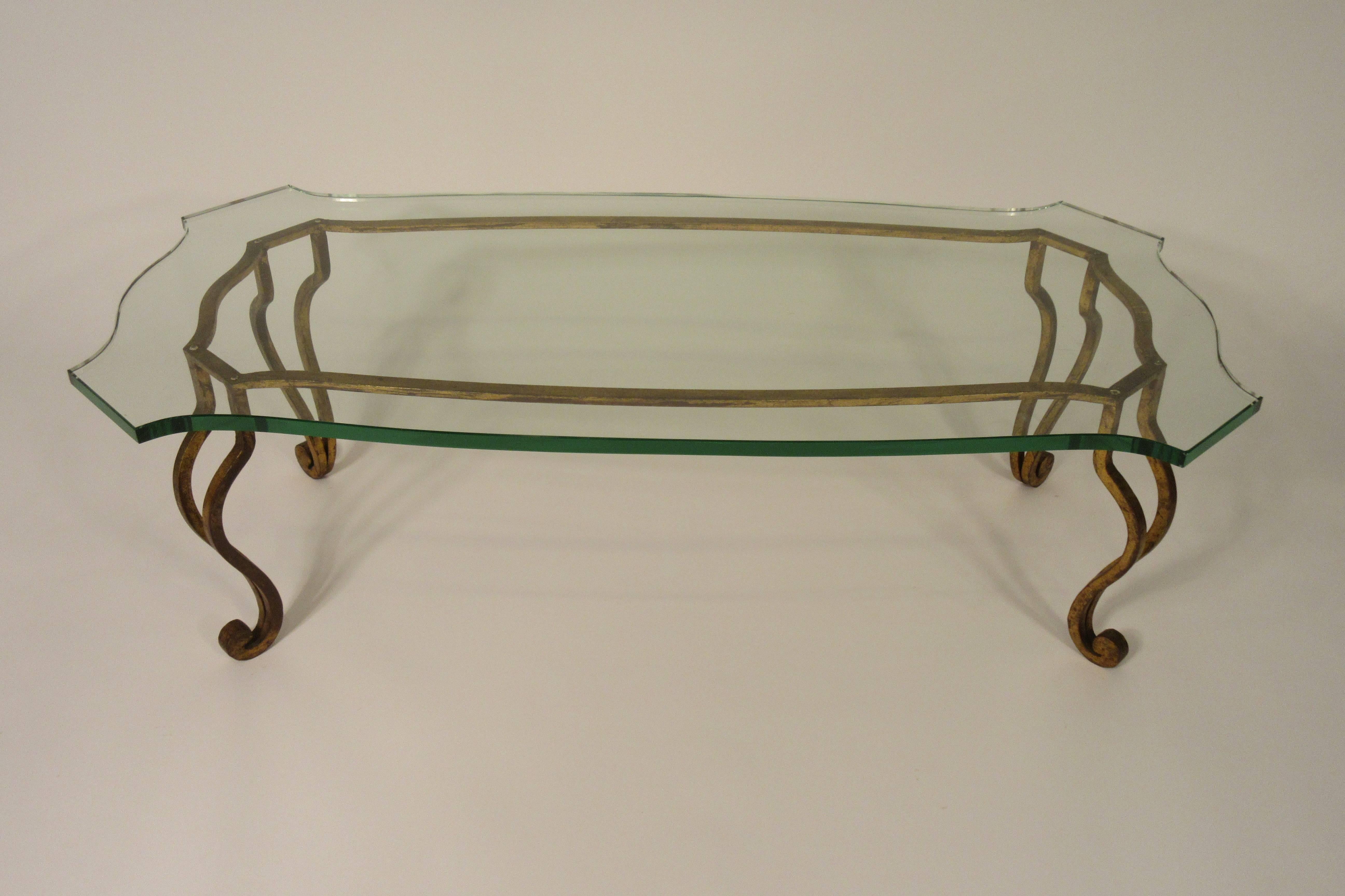 1960s Iron glass top gold coffee table.