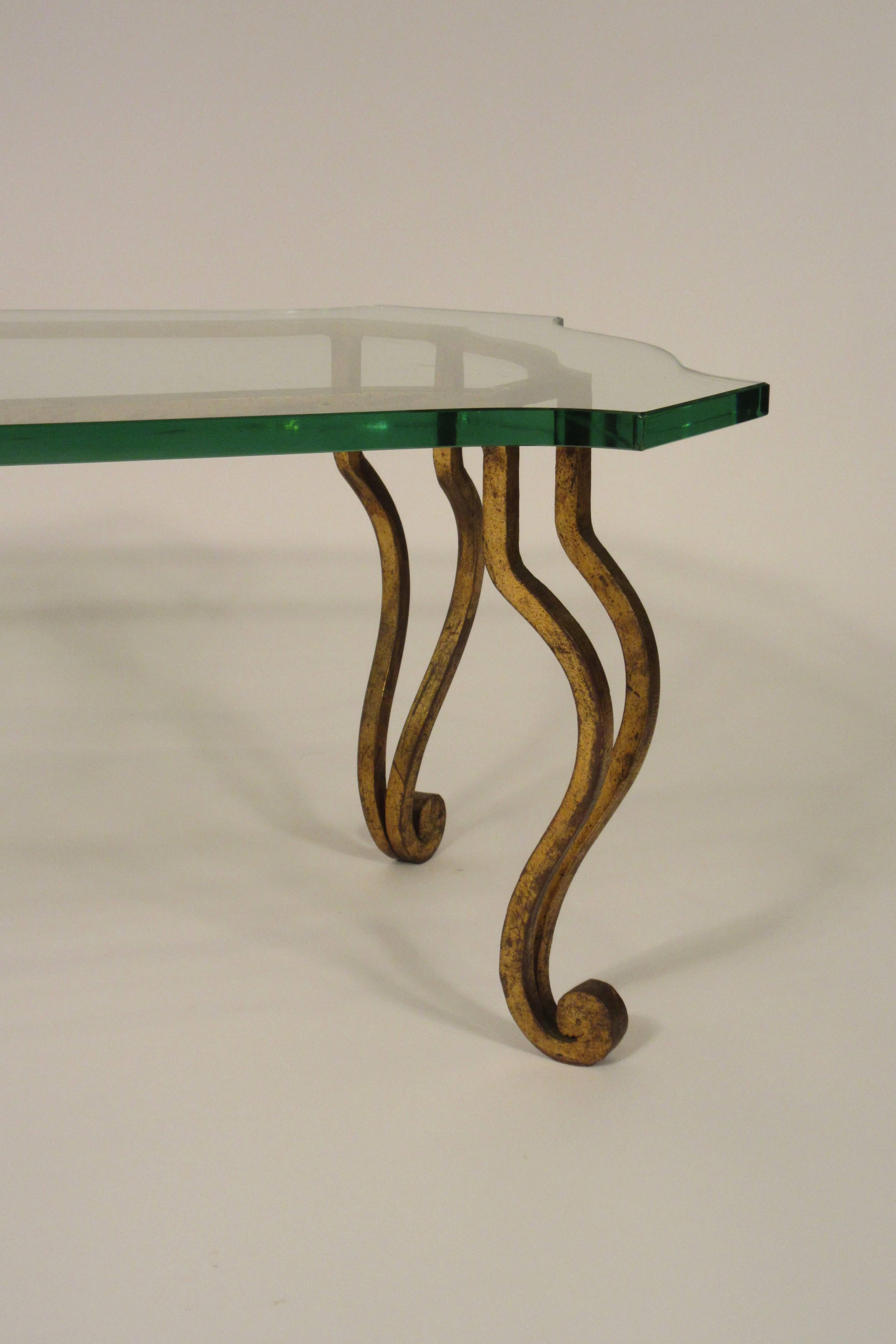 1960s Iron Glass Top Gold Coffee Table 2
